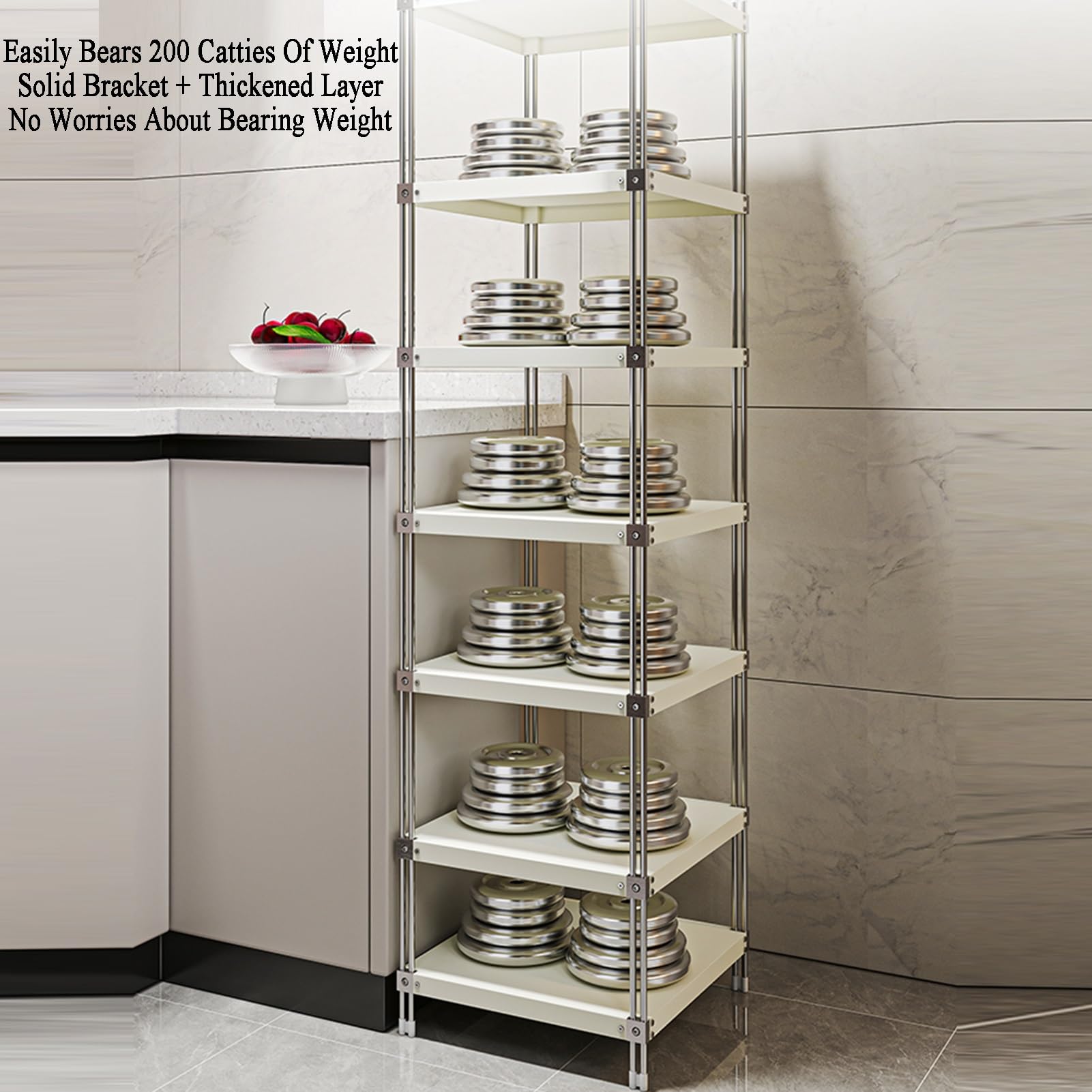 Scaffale regolabile in acciaio inox per ingresso, soggiorno, dispensa, bagno, 4/5/6/7 ripiani, design ad angolo, spazio stretto (bianco, 30 x 30 x 80 cm)