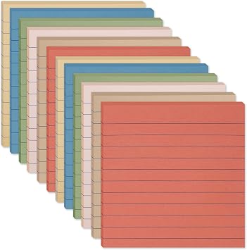 12 Pack Lined Sticky Notes 4x4 in, Vintage Colors Self Sticky Notes Pad Its Super Sticking Power Memo Pads, 4x4 Large Square Sticky Notes for Office, Home, School, Meeting