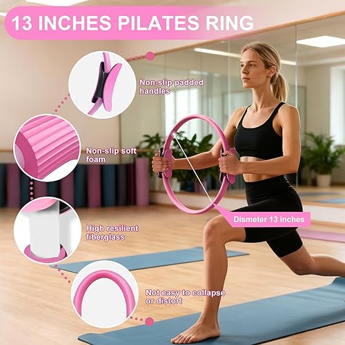 Miniatura 2 de Kit de pilates para mujer, equipo de pilates con círculo mágico de 13 pulgadas, anillo de pilates y juego de pelota con 5 bandas de fuerza, cinturón