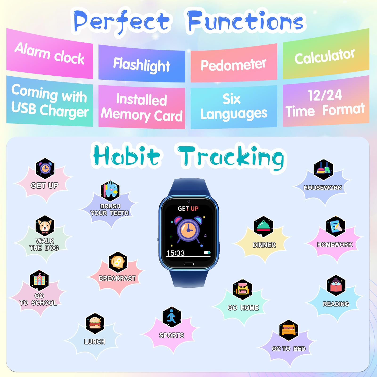 Orologio Smartwatch per Bambini, Telefono Intelligente per Ragazza Ragazzo con 19 Giochi, Contapassi, Musica, Fotocamera, SOS, Torcia, Sveglia Regalo Smartwatch per Bambino 4-12 Regalo (Blu scuro)