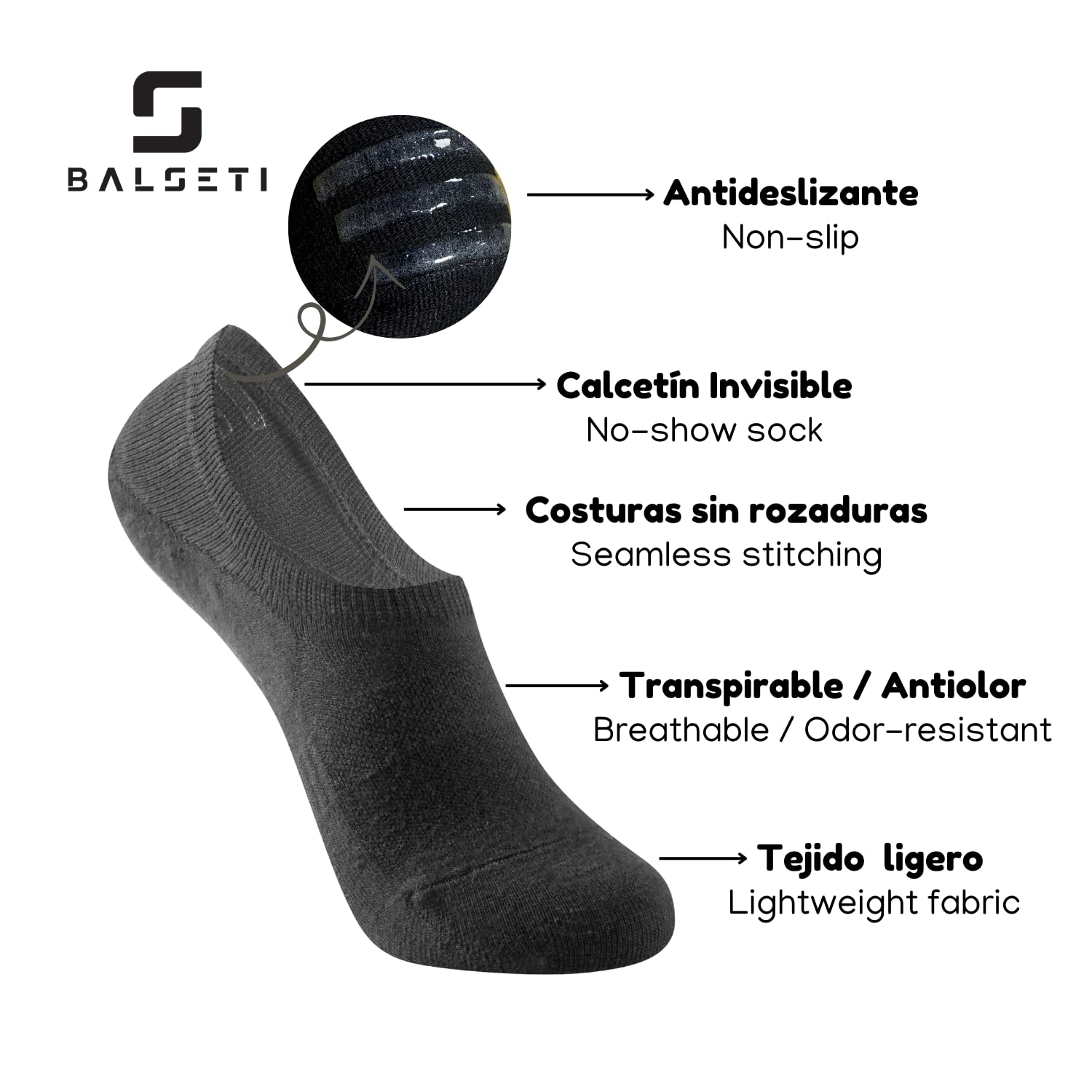 Balseti Calzini Invisibili Unisex. 6 Paia Fantasmini Uomo e Donna in Cotone. Calzini Corti Bassi, Traspiranti e Antiscivolo per Mocassini e Scarpe Basse. Salvapiede per l'estate