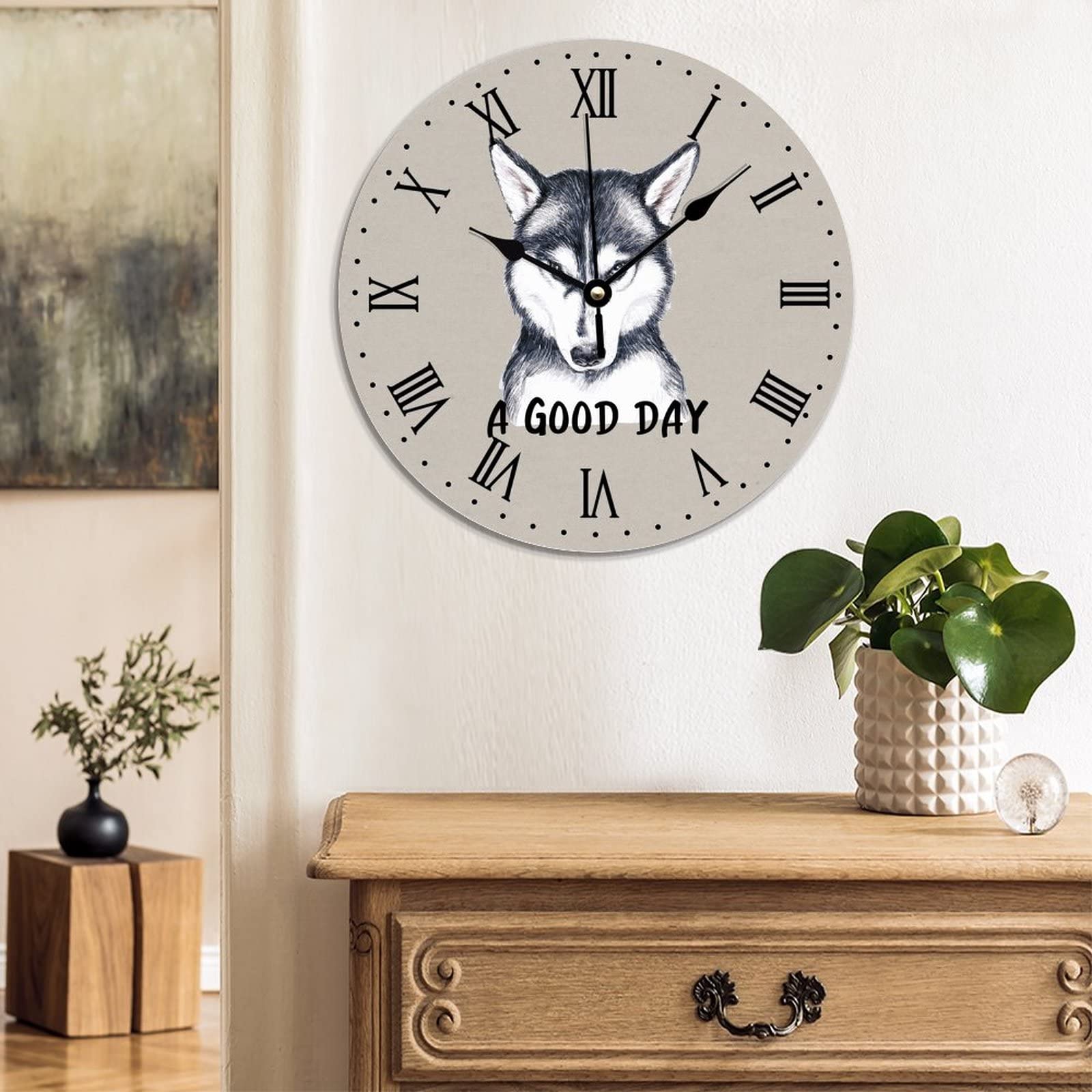 Orologio Da Parete Rotondo In Acrilico Con Husky Siberiano - 25 Cm, Silenzioso, Senza Ticchettio, Per Cameretta, Soggiorno E Ufficio