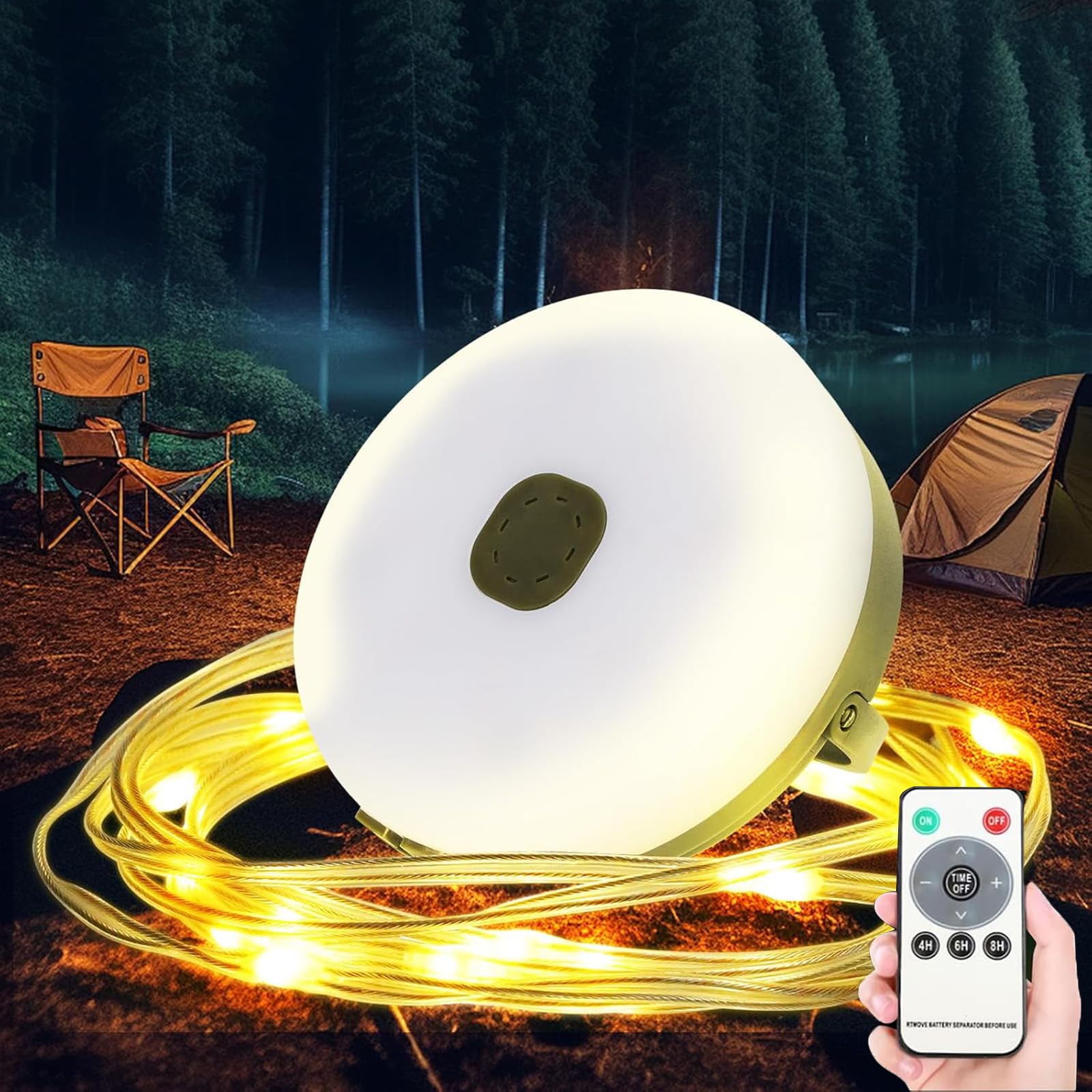 10M Camping Lichterkette Aufrollbar und Wasserdicht mit 8 Beleuchtungsmodi, USB Tragbare Wiederaufladbare LED Lichterkette, Vielseitige Campinglampe für Zelt Camping Hof Dekoration