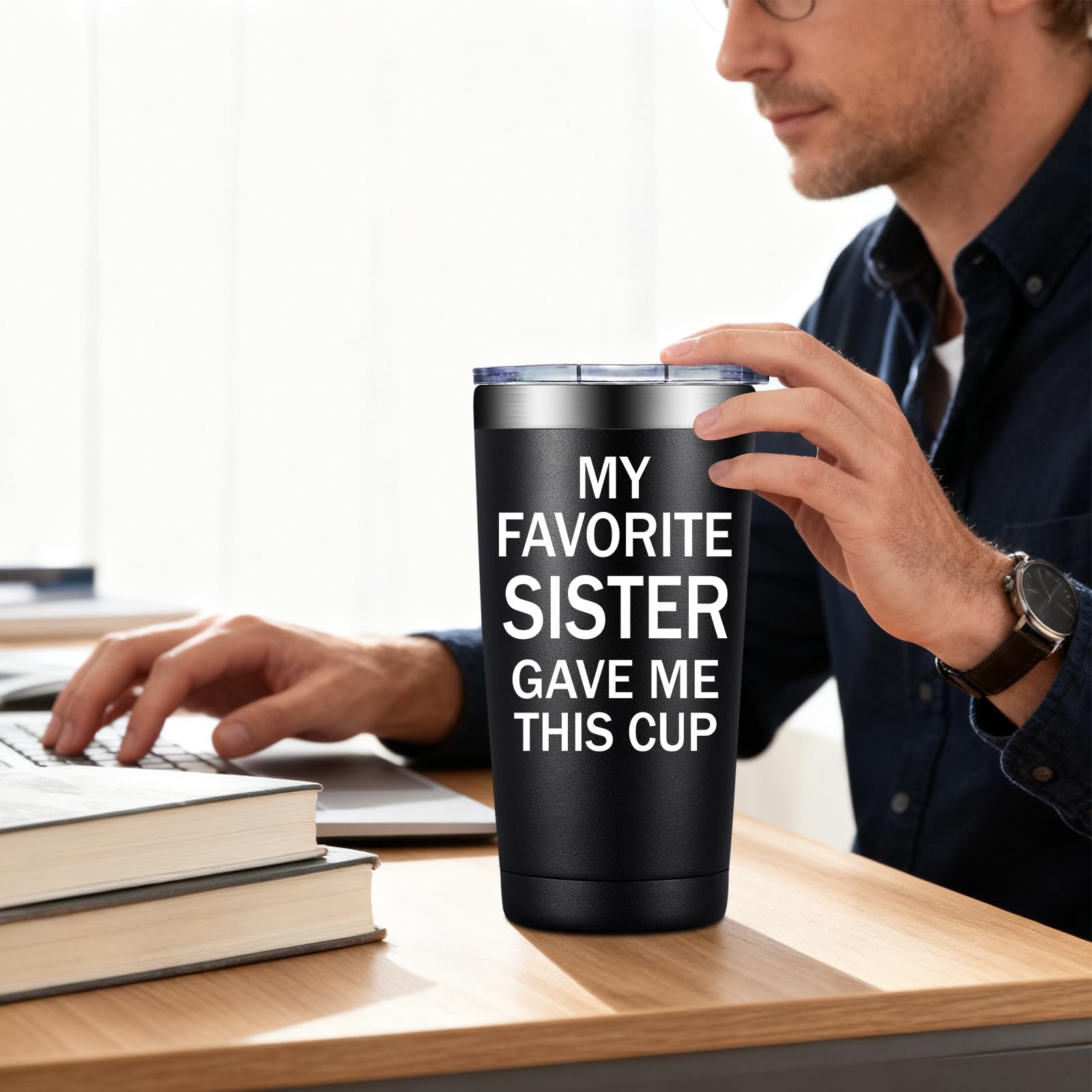SpenMeta Brother Gifts from Sister - Funny Fathers Day Christmas Birthday Gifts for Brothers Adult - Best Brother Ever Gift - 20oz My Favorite Sister Gave Me This Cup