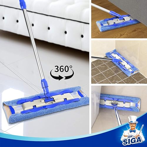 Miniatura 4 de MRSIGA Trapeador profesional de microfibra para madera dura laminado limpieza de suelos de azulejos mango de acero inoxidable 3 almohadillas de