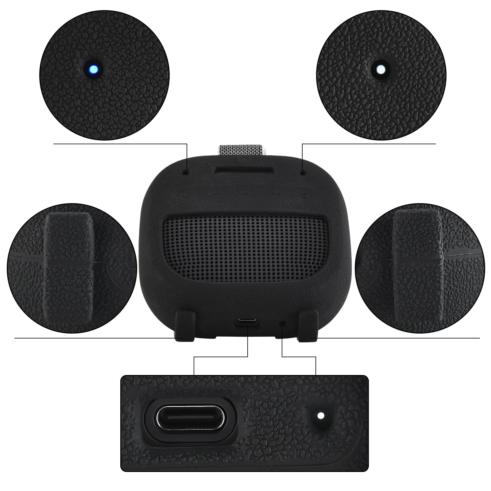 Silikonowe Etui do Bose Nowość Przenośny głośnik SoundLink Micro (2. generacji),do Bose SoundLink Micro 2nd Przenośny Pokrowiec Podróżny Futerał Ochronny z Karabinek,Czarny