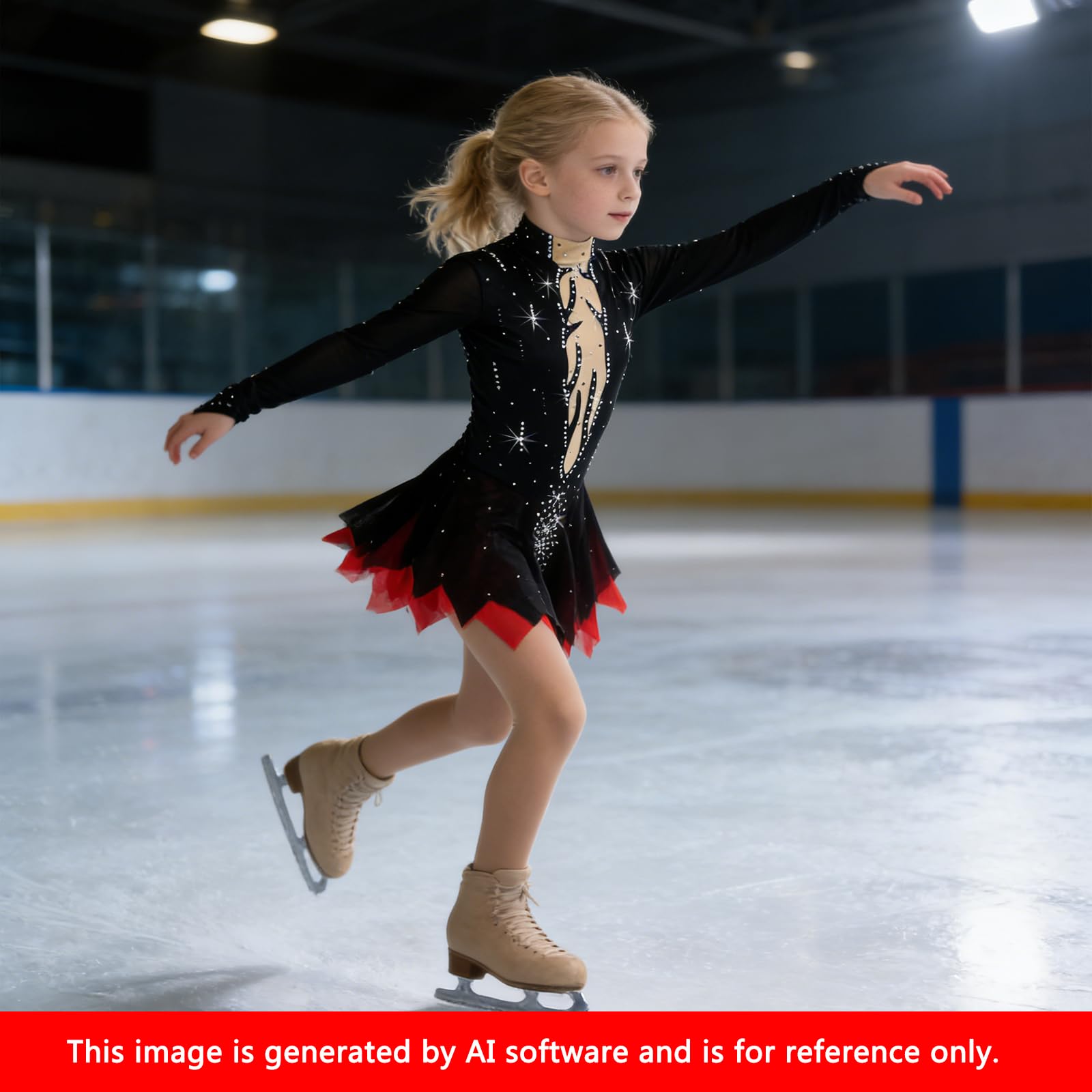 LIUHUO Skating Skating Kostüme Skating Skirts Damen Langarm Skating Kostüme Schwarz Rot