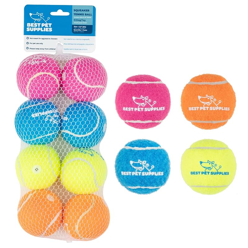Brinquedo com Apito para Cães Bola de Borracha Natural Best Pet Supplies, Cores Variadas, Tamanho Médio, Pacote com 8