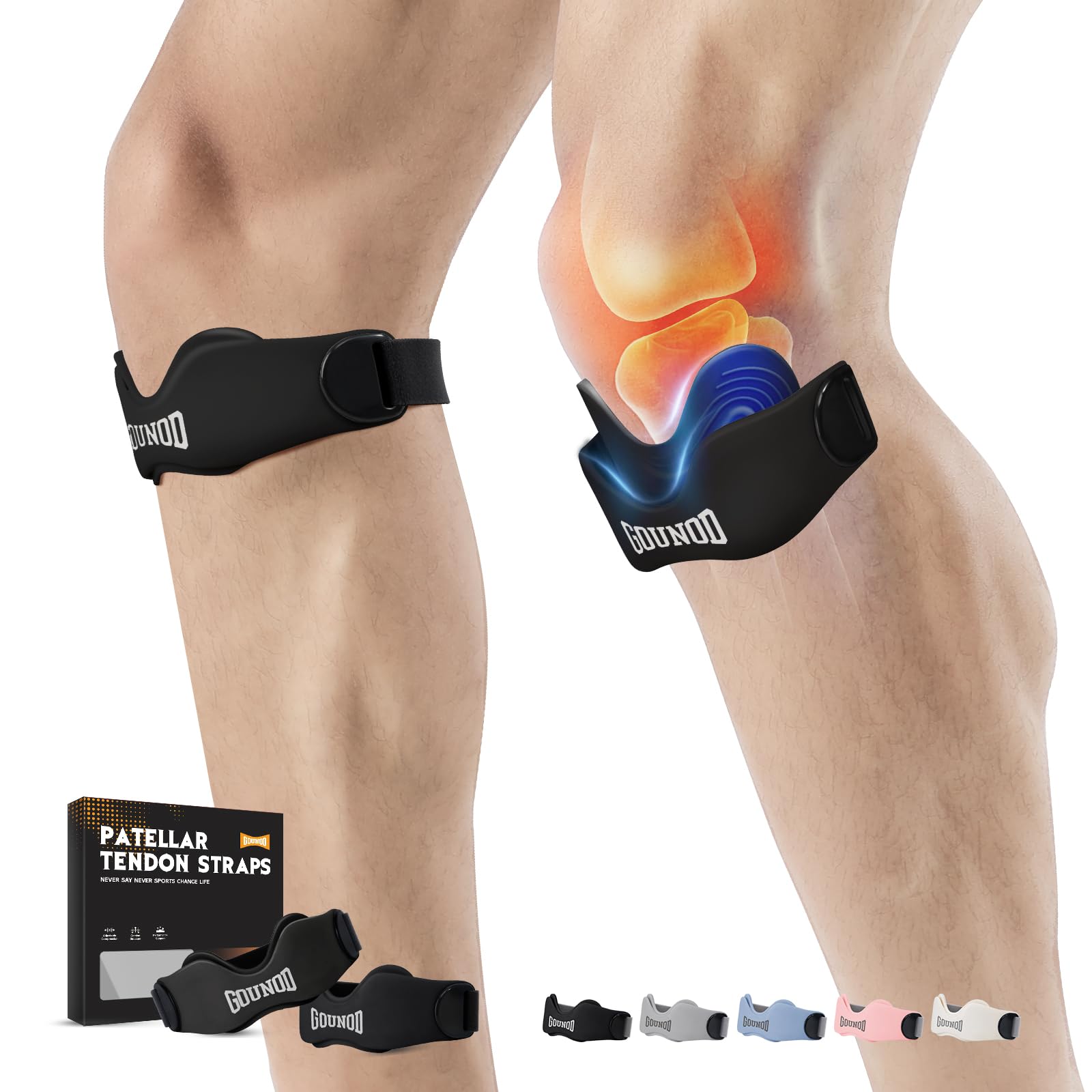 Silicone Patella Knee Bands - Support For Basketball, Running & Sports Pain Relief (2 Pack, M)