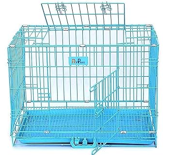 RvPaws Powder Coated Iron Cage with Removable Tray for Dog, Cats & Rabbits (36-inch, Large Blue)