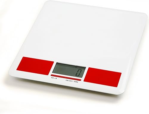 Norpro Báscula de cocina digital de dieta que pesa hasta 11 libras (11.0 lbs), blanco-rojo