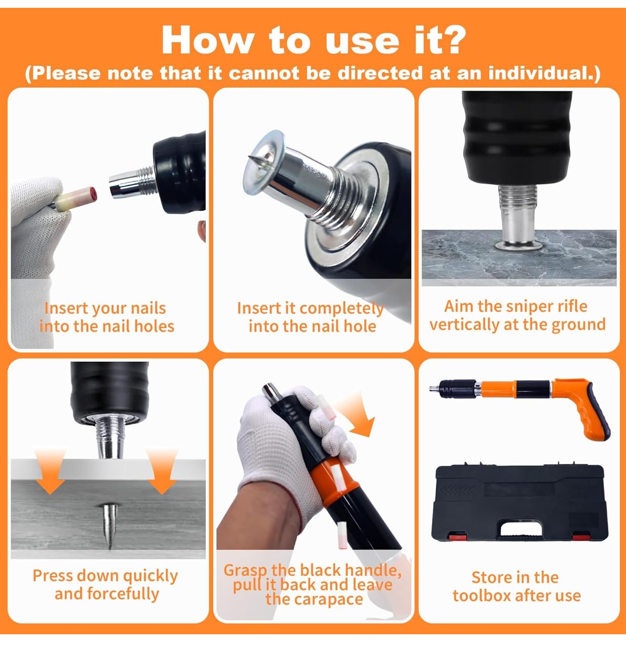 Bdit accessoires Pistolet à clous, pistolet à ongles à air comprimé manuel, tire des clous pour ciment et fer, cloueuse avec 10 clous ronds - pour acier et béton - Facile à utiliser
