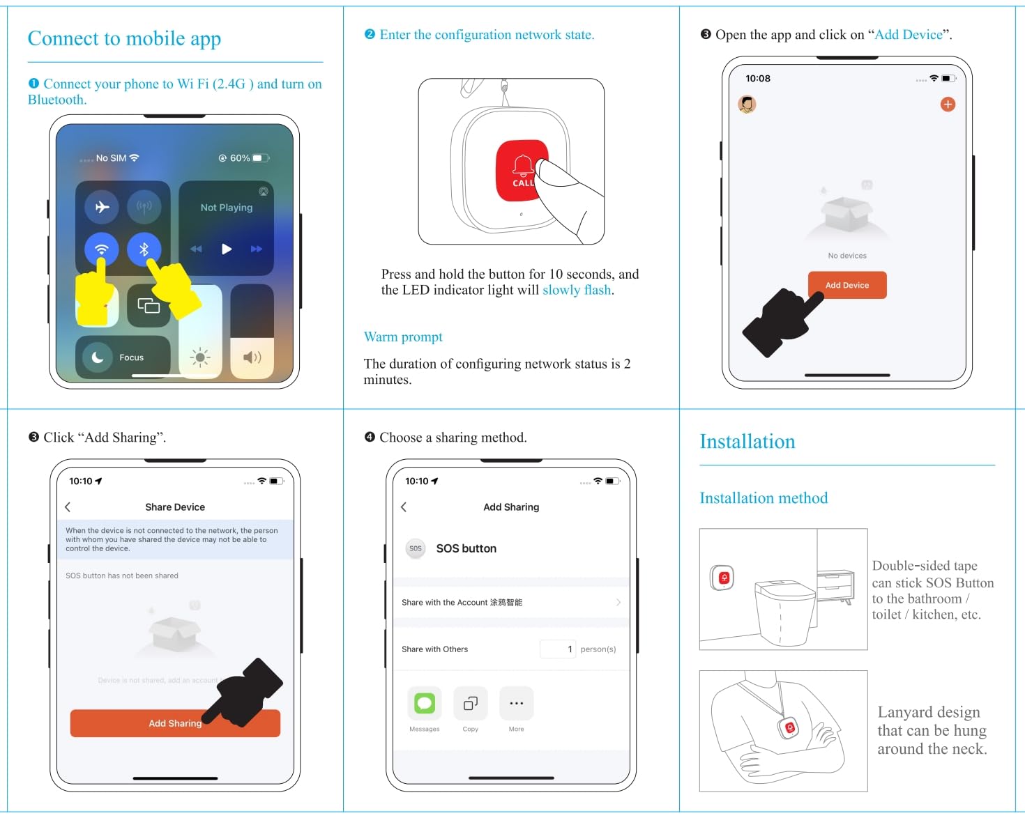 PILSAMAS - Pulsante di chiamata WiFi per anziani a casa con notifica app, monitoraggio degli anziani, cercapersone di caregiver, sistemi di avviso di vita per anziani senza