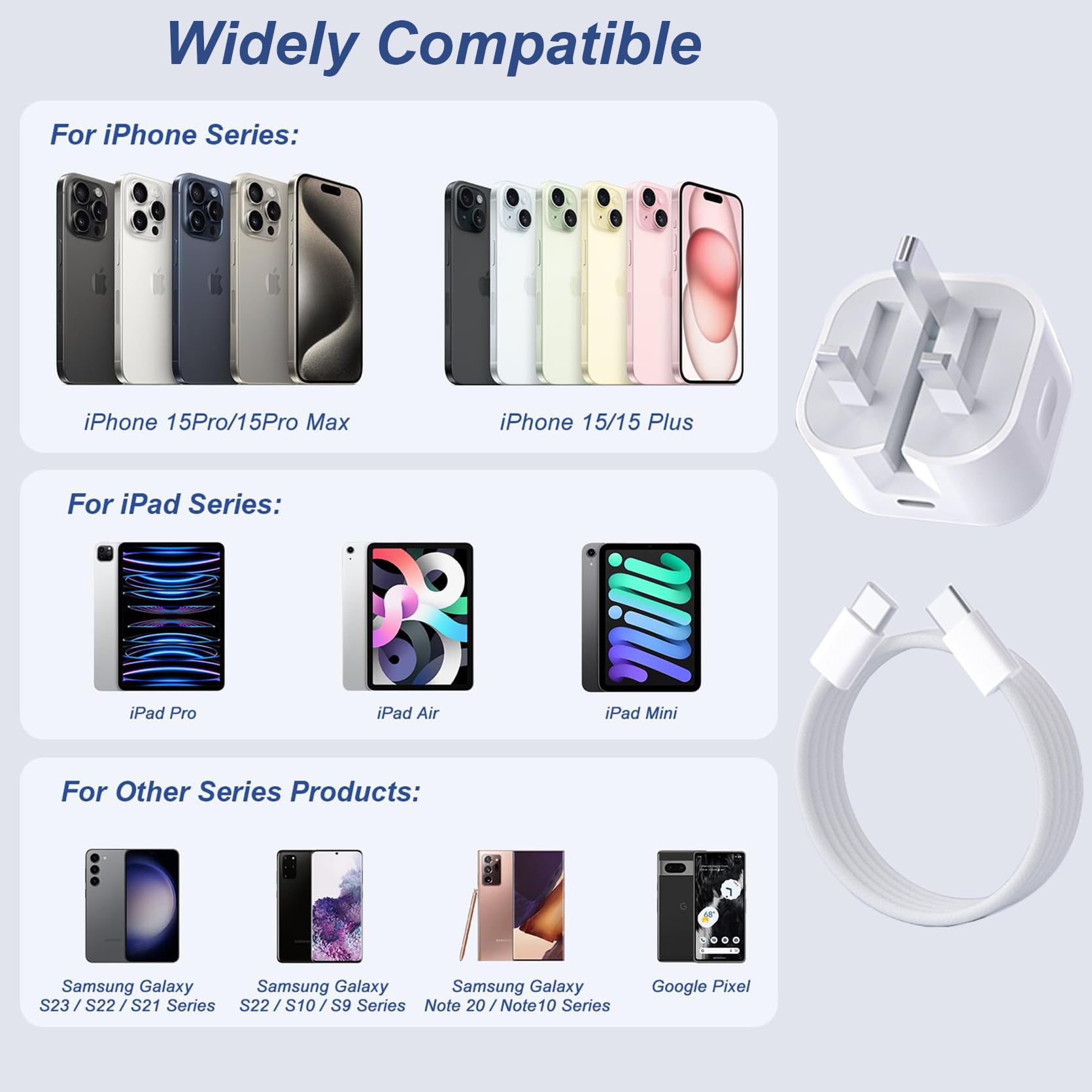 Caricabatterie rapido per iPhone 15, certificato MFi, adattatore per caricabatterie rapido USB C da 35 W con cavo di ricarica intrecciato da tipo C a USB-C da 60 W (1 m), compatibile con iPhone15/15