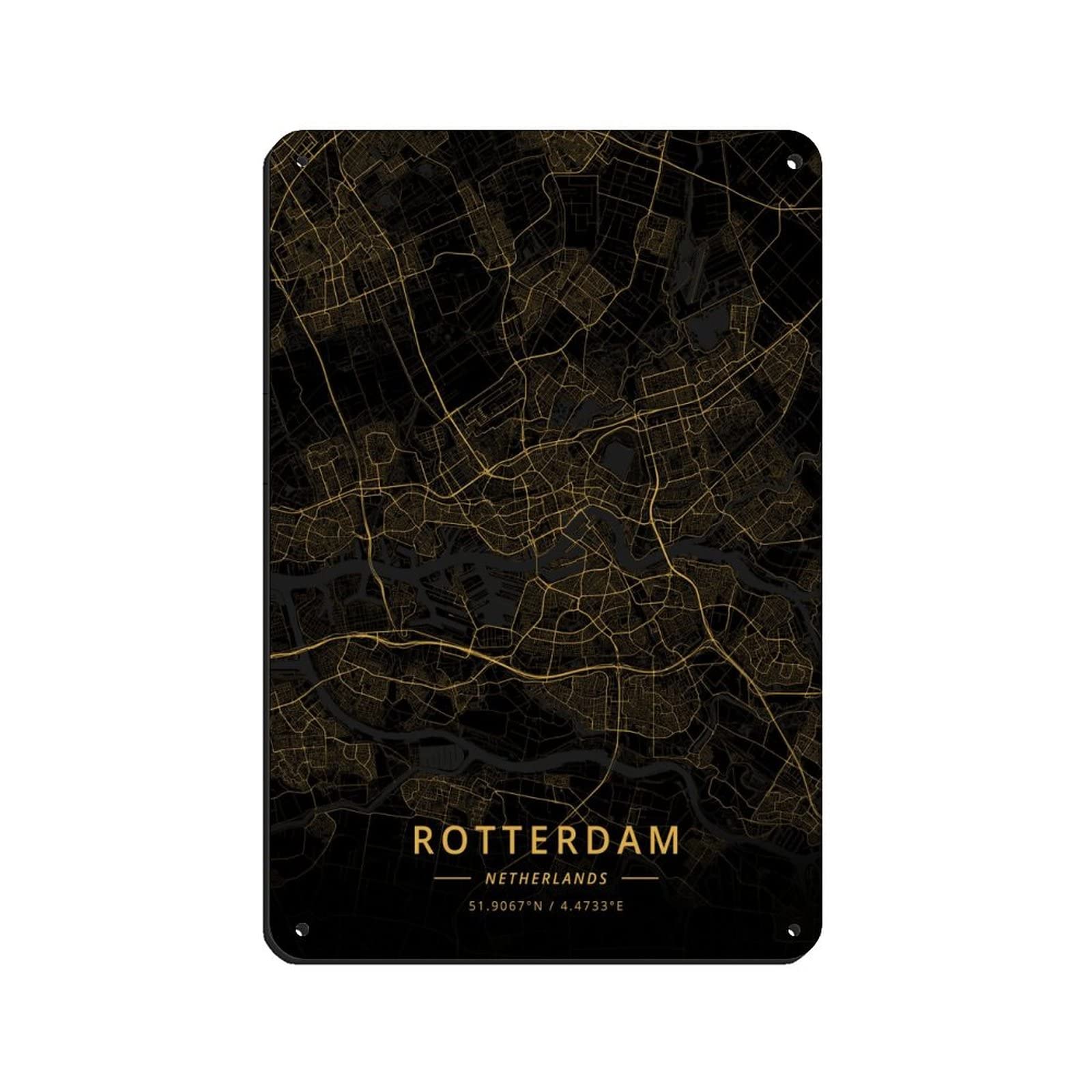 KKPL Designer Art City Maps Gold Rotterdam Netherlands Tin Sign Vintage Metal Pub Club Cafe Bar Home Wall Art Decoration Poster Retro 8x12inch(20x30cm)