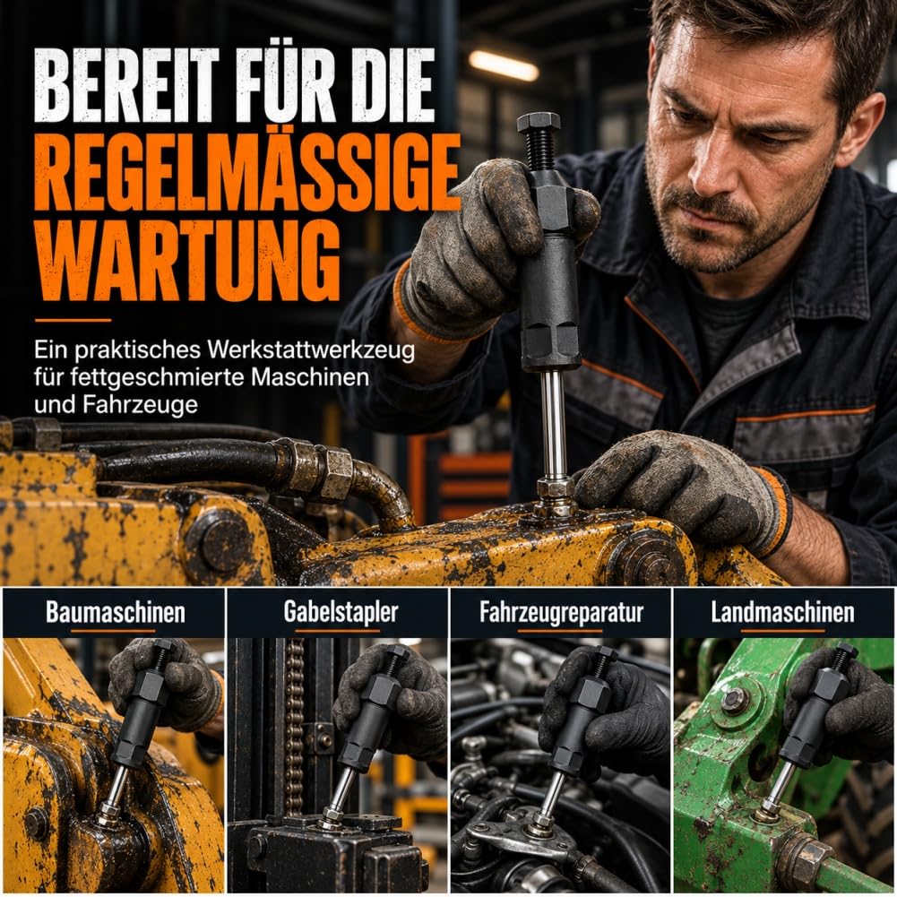 Schwerlast Schmiernippel Reinigungswerkzeug, M6/M8-Adapter Grease Fitting Cleaner mit Spiral-Drucksystem, Legierter Stahl, Fettdüse, zum Entstopfen, für Bagger und LKW. (Lang+Kurz)