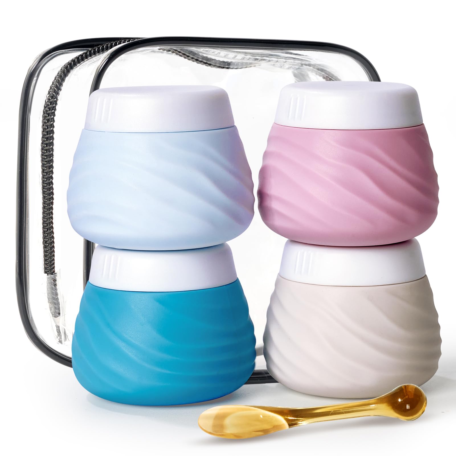 Travel Containers for Toiletries, Silicone Jar with Lid Eternal Moment, TSA Approved Travel Size Bottles with Clear Bag, Leak-proof Traveling