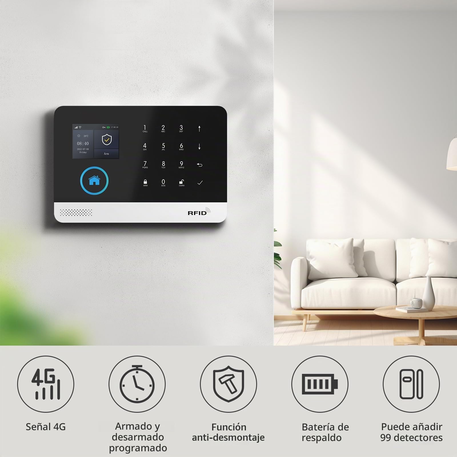 PGST Sistema de Alarma 4G gsm/WiFi,Kit de Alarma con Smart Life App 26 Piezas,Camara,Sirena Exterior,Detector de Movimiento,Sensores de Puertas y Ventanas,Compatible con Alexa, Google Home