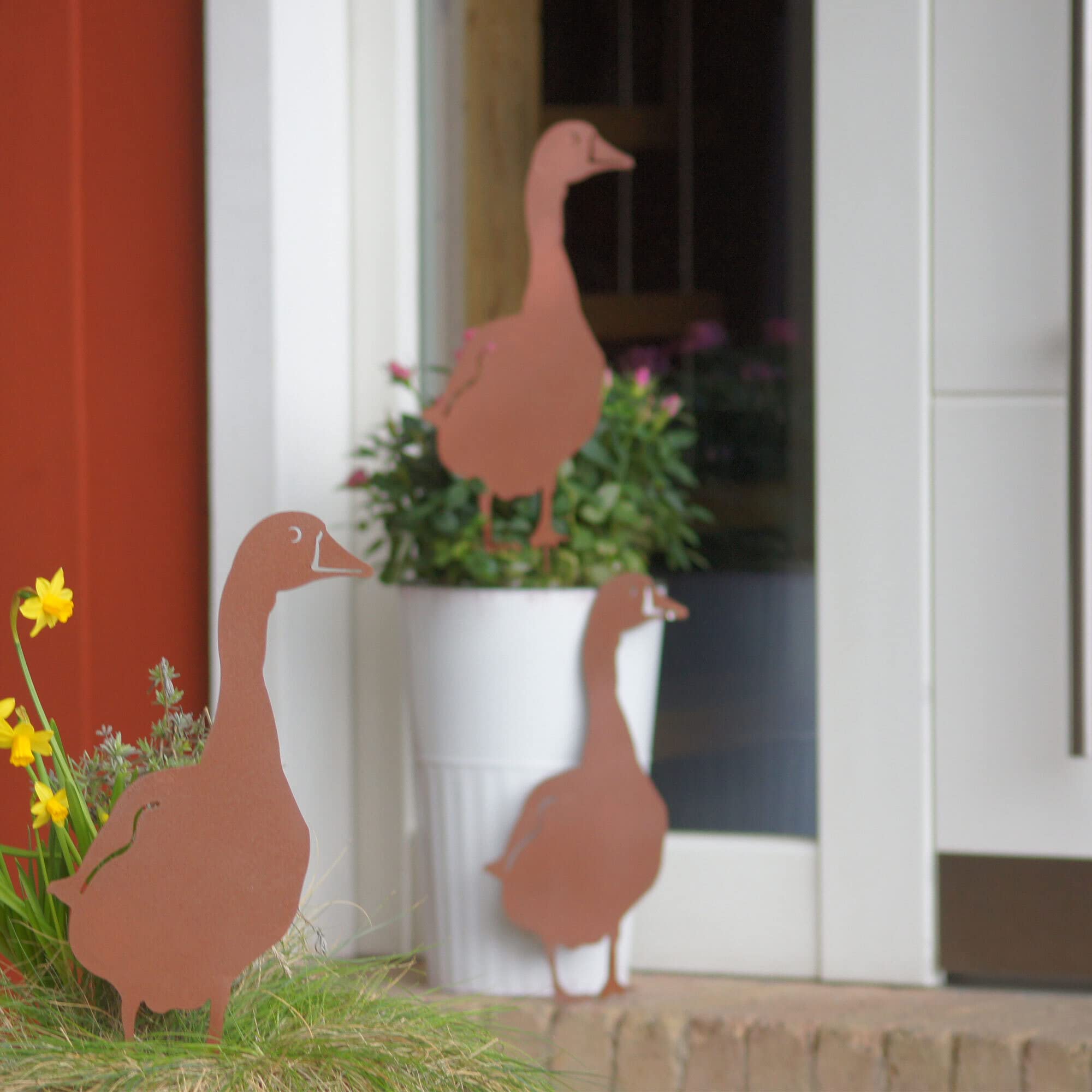 Set Di 4 Nani Da Giardino In Metallo Ruggine – Decorazione Rustica Shabby Chic Per Aiuole E Vasi, 38x26 Cm
