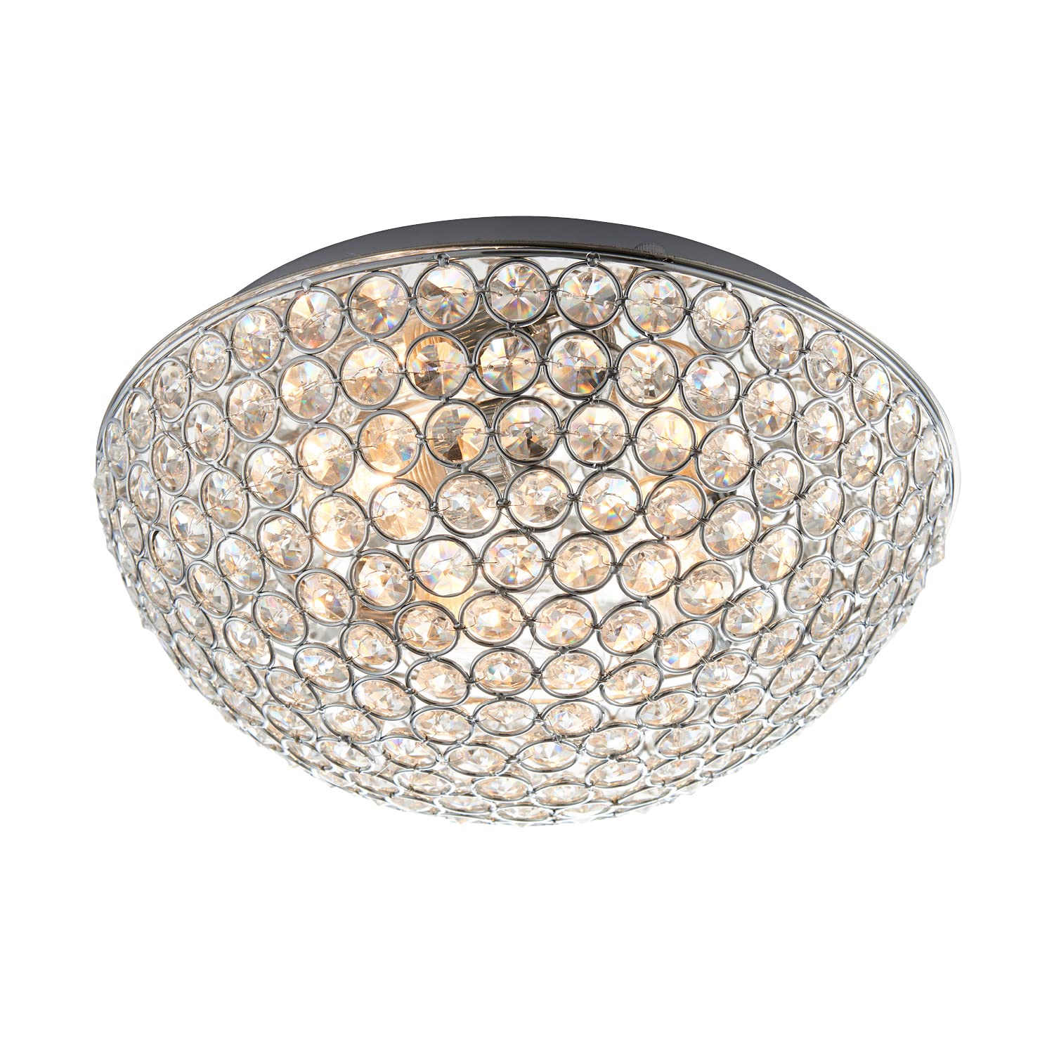 National Lighting Jake Decorative Chrome Flush Bathroom G9 LED Compatible Ceiling Light with Clear Crystal Glass Bead Detail IP44 Rated