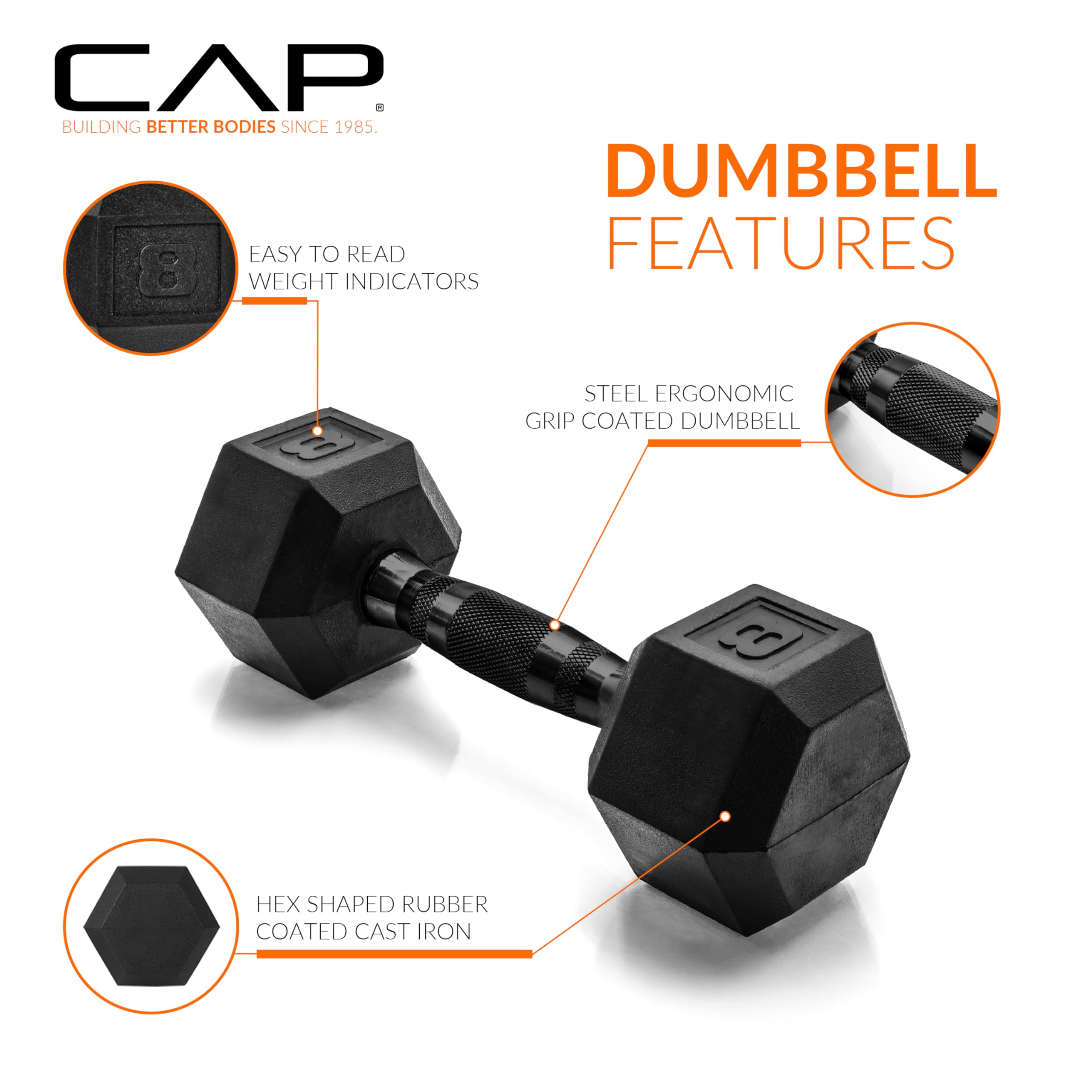 CAP Barbell Sześciokątne hantle powlekane 3,6 kg z czarnym uchwytem