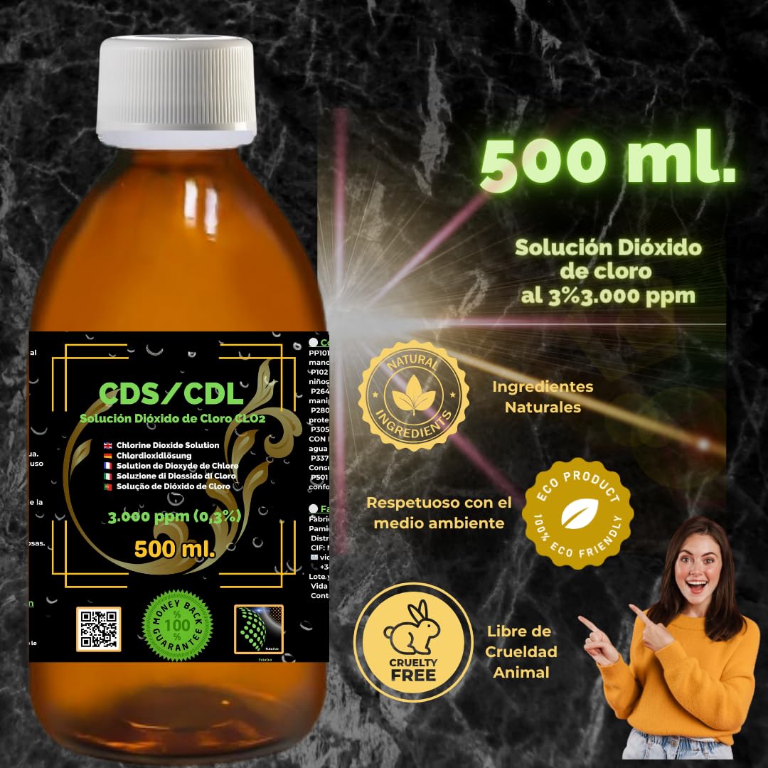 CDS/CDL 3000 ppm 500 ml | Roztwór dwutlenku chloru w butelce ze szkła bursztynowego z korkiem bezpieczeństwa i dozownikiem | Wysoka czystość i dokładne dozowanie | Ekskluzywne zastosowanie