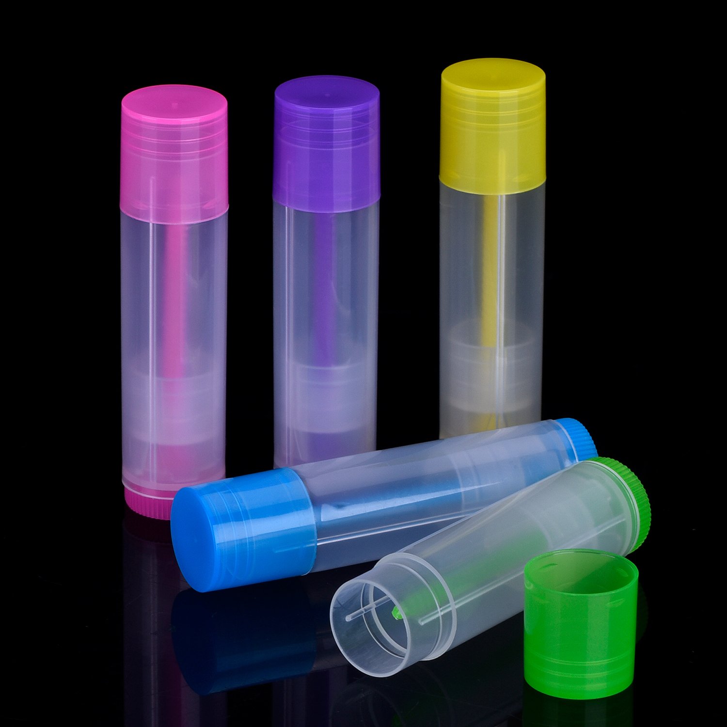 50 tubos transparentes de bálsamo labial vacíos con parte inferior giratoria y tapa superior, 3/16 onzas (0.2 fl oz) (multicolor) 5