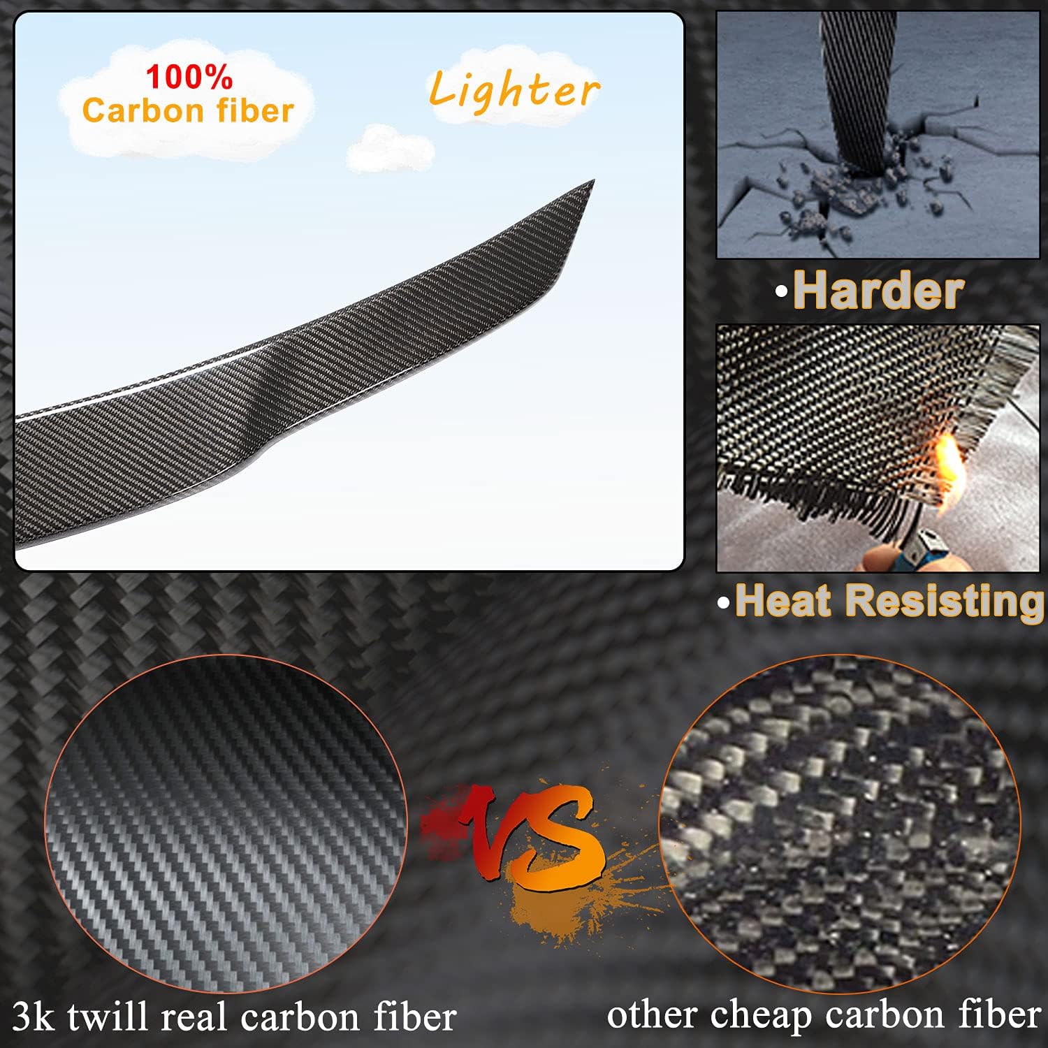 Real Carbon Fiber Trunk Spoiler Fits for Mercedes-Benz R172 SLK200 SLK250 SLK300 SLK350 SLC180 SLC300 Base Convertible 2-Door 2011-2019 Auto Car Rear Boot Lid Highkick Spoiler Wing Lip