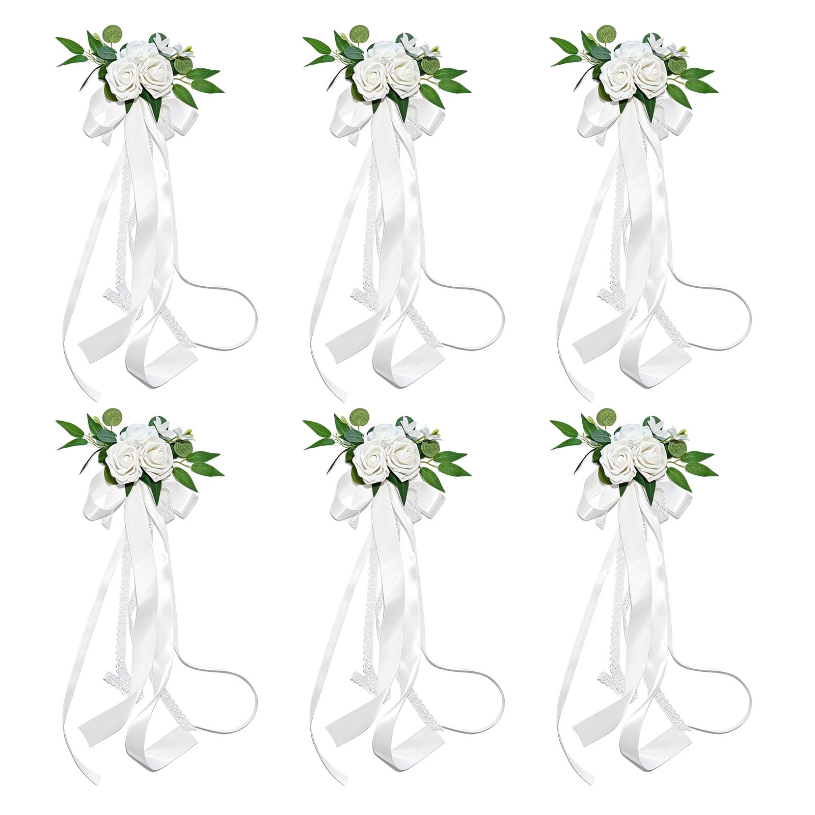 Msioytog Artificial Rose Flower Chair Back Decoration for Reception Table Garden Beach Wedding Ceremony Arrangement 6pieces Event Chair Back Decoration