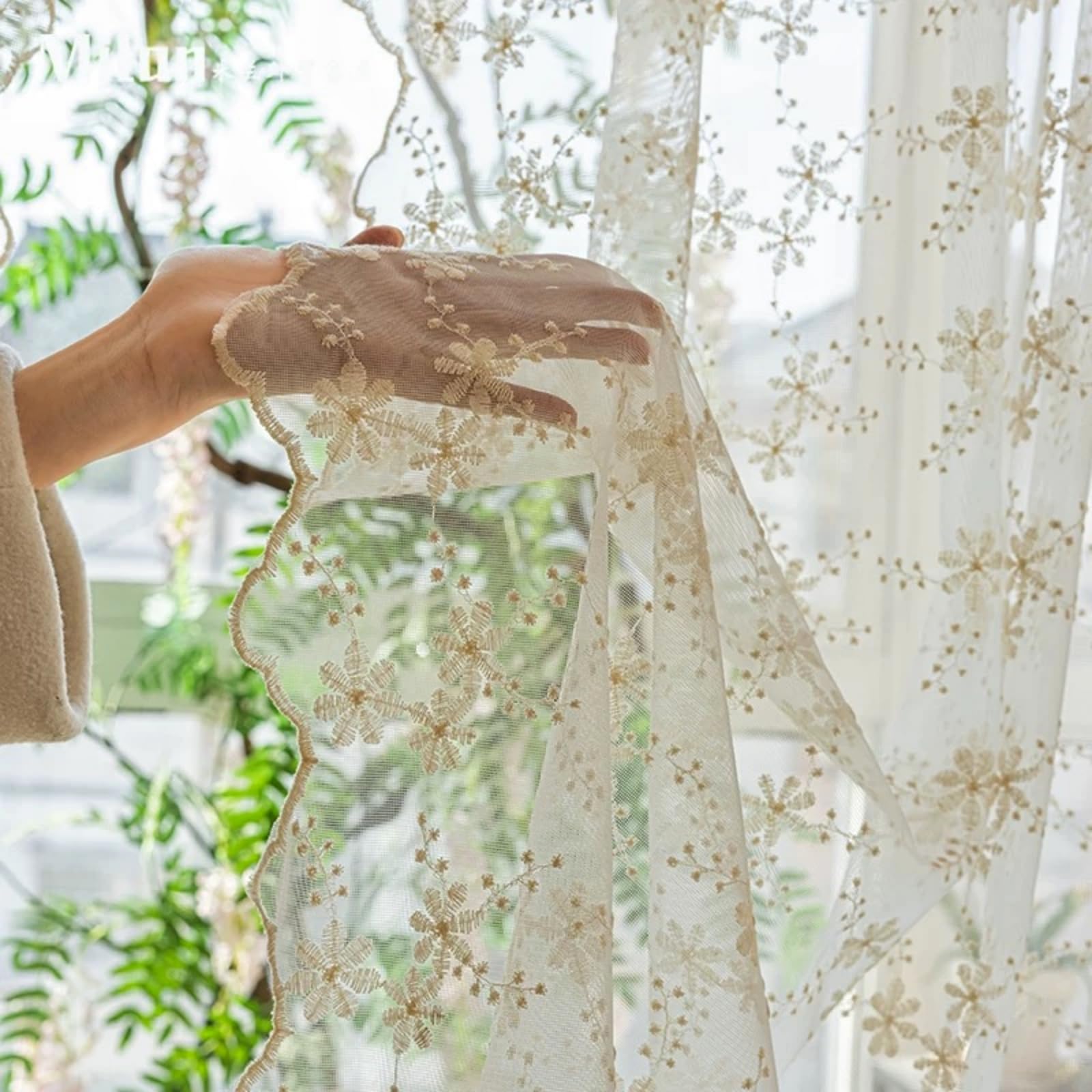 Ivory Embroidery Floral Sheer Curtain Tie Up Balloon Curtain Shade for Kitchen Bathroom Tulle Farmhouse Valance Rod Pocket Voile for Living Room Small Window 1 Panel Width 55 x 39 inches Length