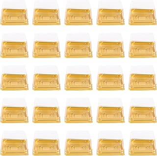 DOITOOL Bakery Boxes 50pcs Moon Cake Box Square Mooncake Packaging Box Egg Yolk Puff Muffin Box Mini Cake Container Cupcake Dessert Tray with Clear Lids Mini Cupcake Container