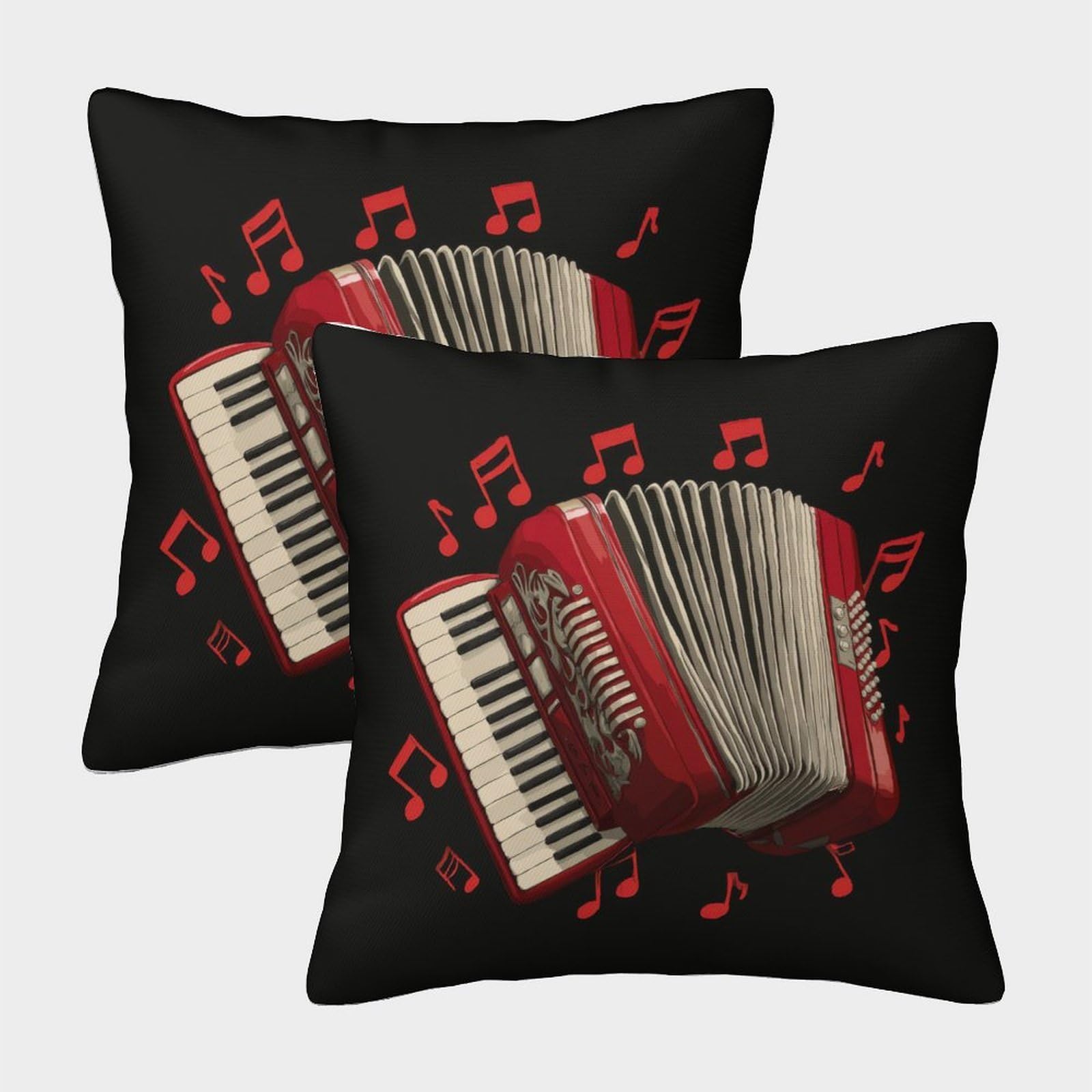 QFVANSIYO Retro Music 3D Printed Accordion Pillowcase Microfiber Bedroom Decor Music Notes Pillow Cover for Adults Teens 50x50cm