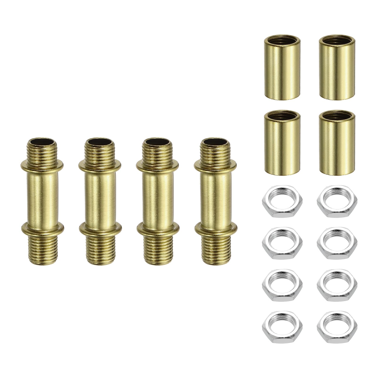 sourcing map 4Set 40mm/1.57" Straight Pipe Lamp Stems Rod Kit, M10 Carbon Steel Double End Fine Thread Rod with Lock Nuts Sleeve Connector for Table Floor Lamps Ceiling Light, Copper โ image 1