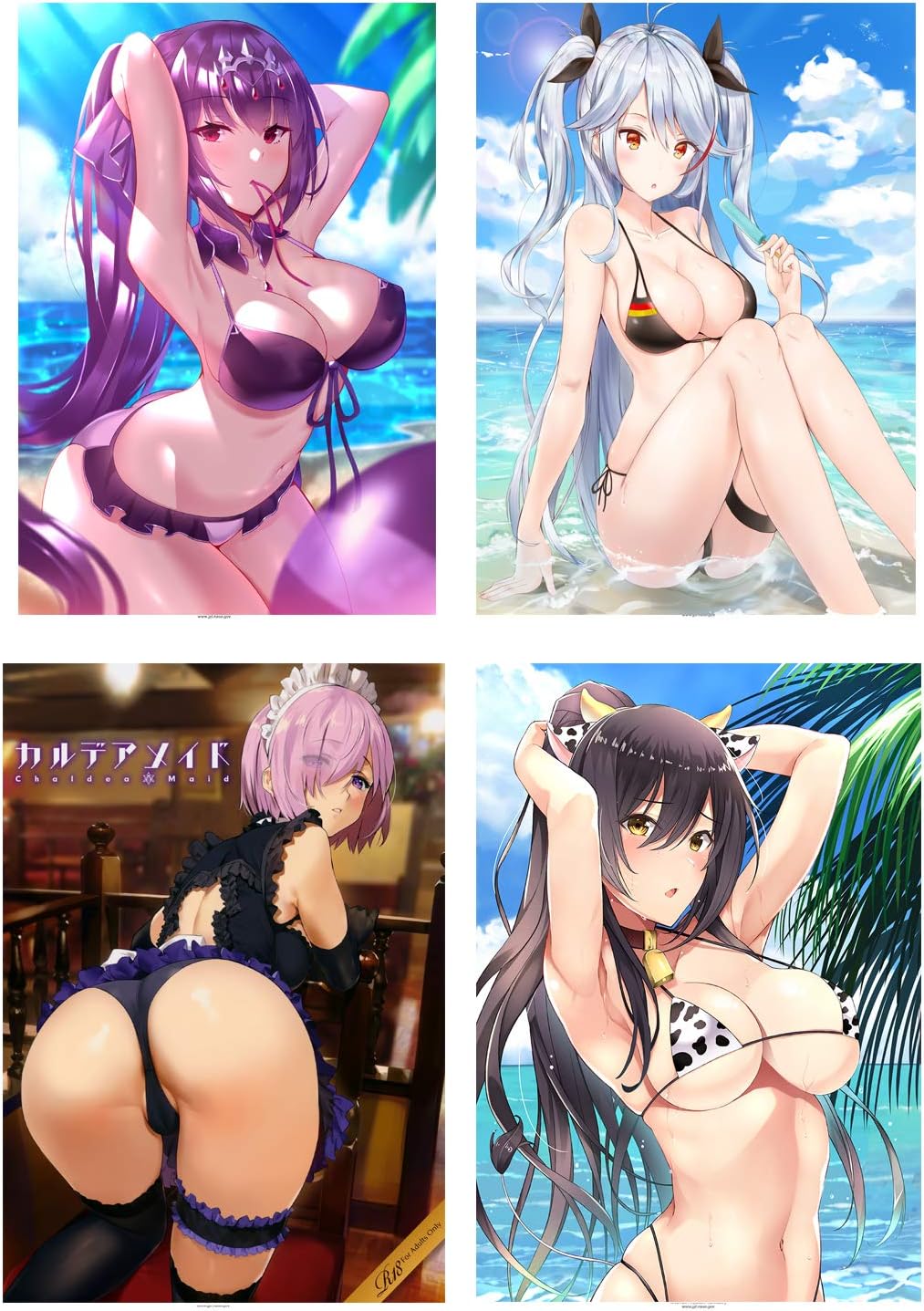 FGO Mash Kyrielight Love of Summer Bikini Anime Girl Ecchi Canvas Wall Art Posters,16 x 20 Inches,Set of 4 Posters