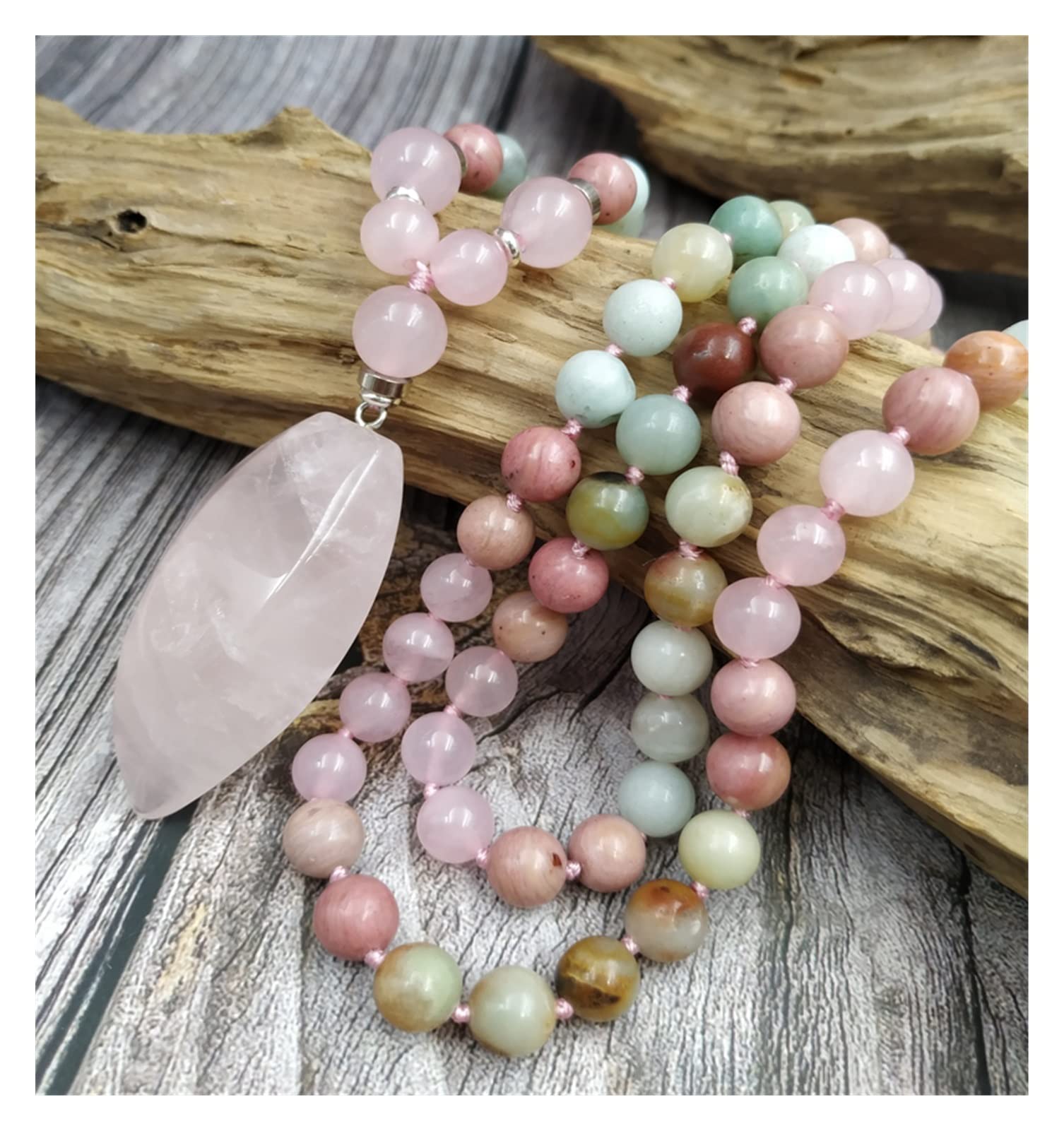 1pc Quarzo Rosa Sospensione Perle Pietra collane Fatte a Mano in Reiki