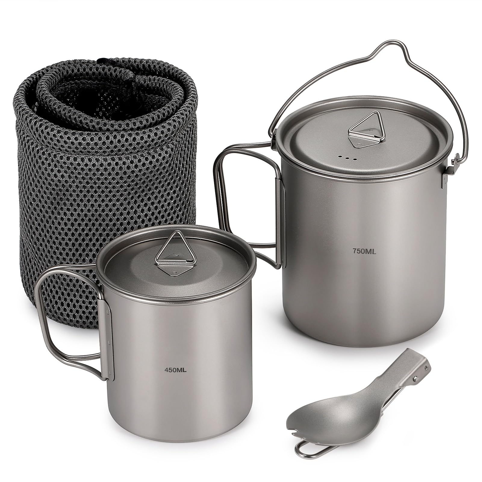750 Ml Titan-Wasserbecher mit Deckel und Griff – Leichter Topf für Camping, Wandern, Rucksackreisen