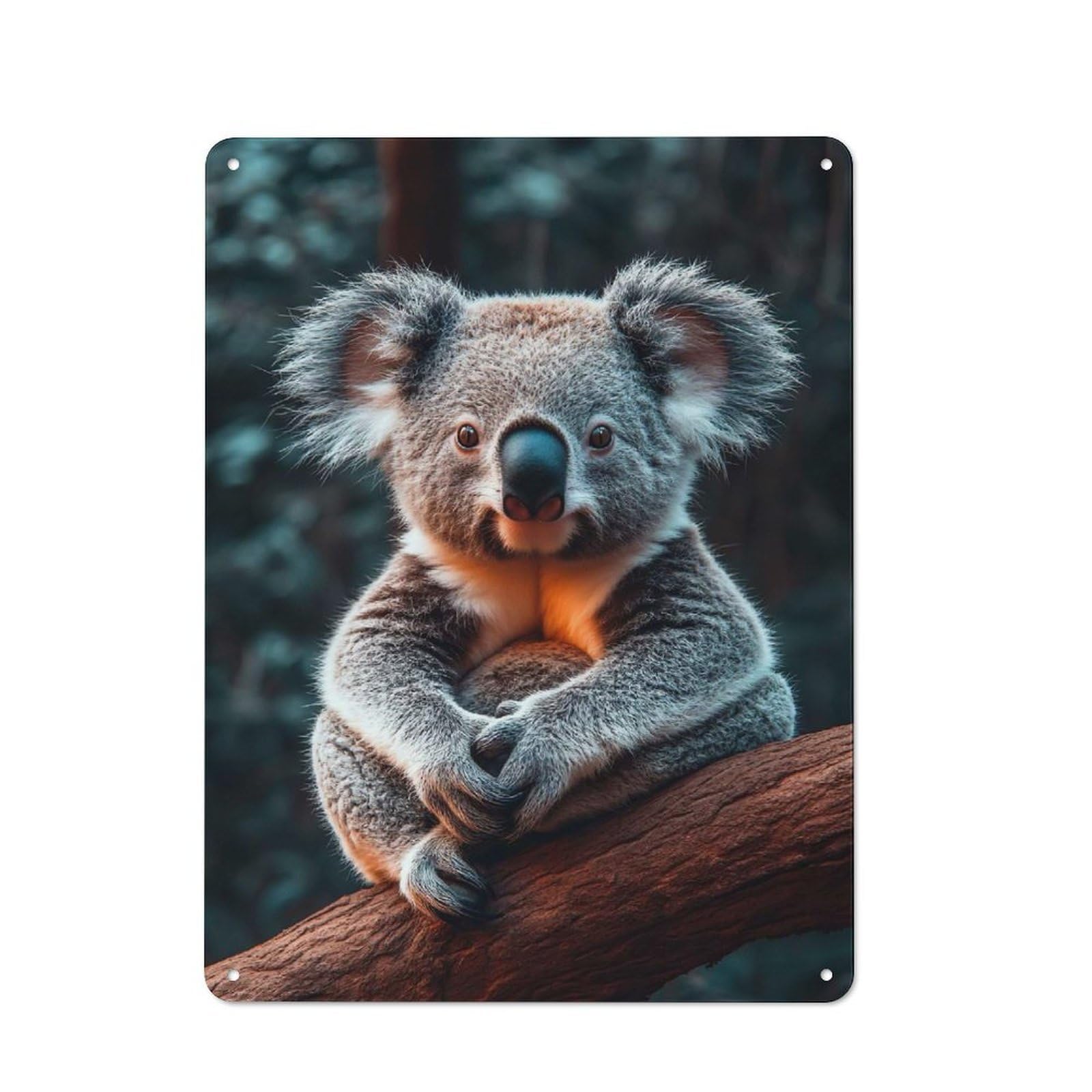 Junmoney Style-5 Cute Koala Portrait On Branch Rustic Metal Wall Decor 40X30cm, Decorative Metal Plaque For Shed, Garden Room, Porch Or Garage