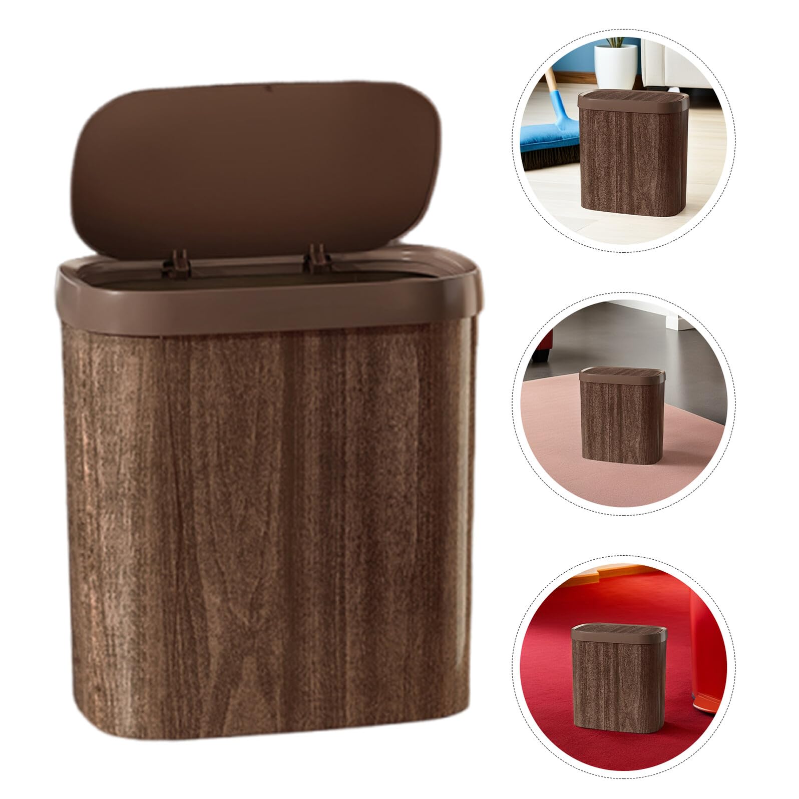 LABRIMP Schmaler Küchenmülleimer 9 L aus Robustem Pp mit Deckel in Holzoptik Platzsparender Abfalleimer für Badezimmer Büro und Hotel im Retro Landhausstil