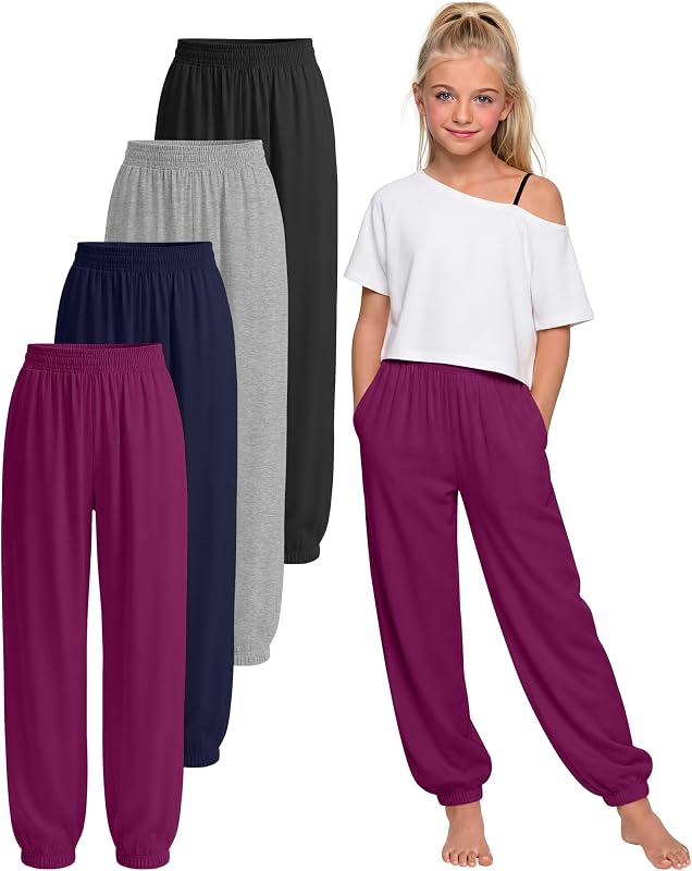 4 Pack Girls Joggers Pants 5-14Y