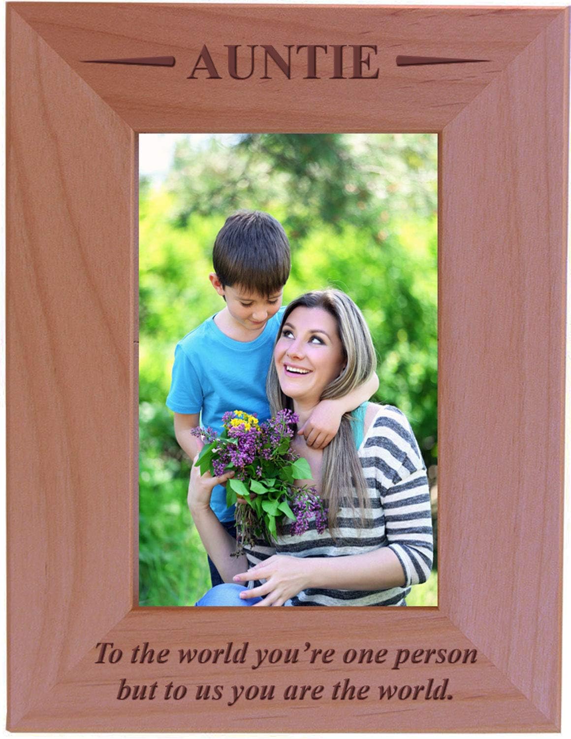CustomGiftsNow Auntie - to The World You're one Person but to us You are The World - Engraved Wood Picture Frame (4x6 Vertical)