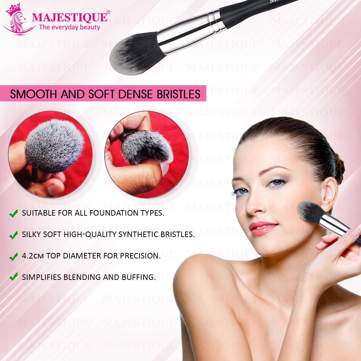 Majestique Large Powder Mineral Brush, Premium Synthetic Kabuki Brush Foundation Makeup Brush, Powder Brush and Blush Brush for Daily Makeup - FC32 3