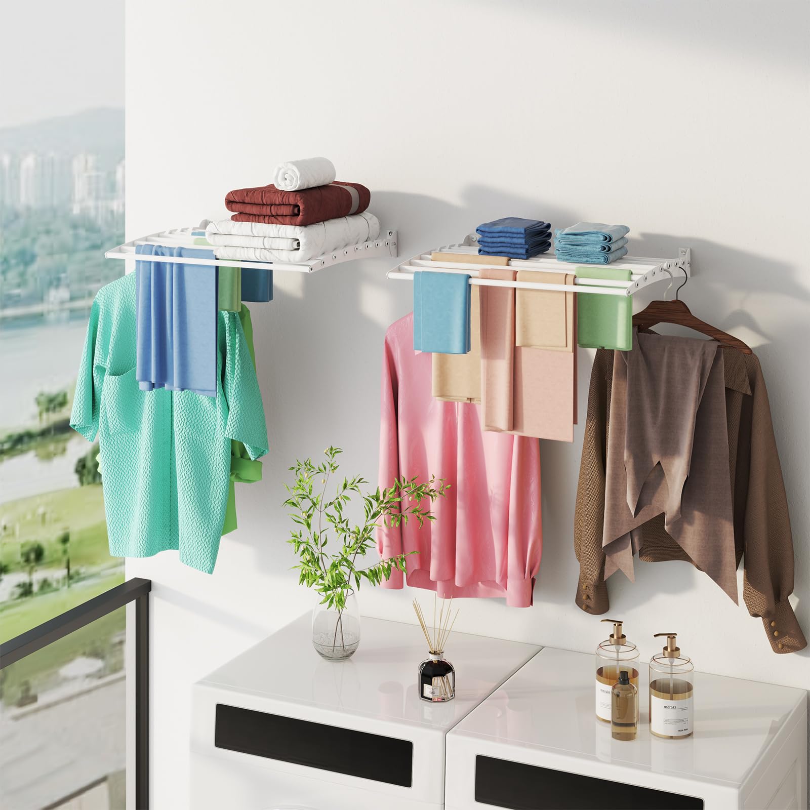 Innotic Etendoir Linge Mural Pliable, Séchoir à Linge Gain de Place, Métal Sèche Linge pour Interieur et Extérieur, Balcon, Salle de Bain, 8 Barres de 60 cm