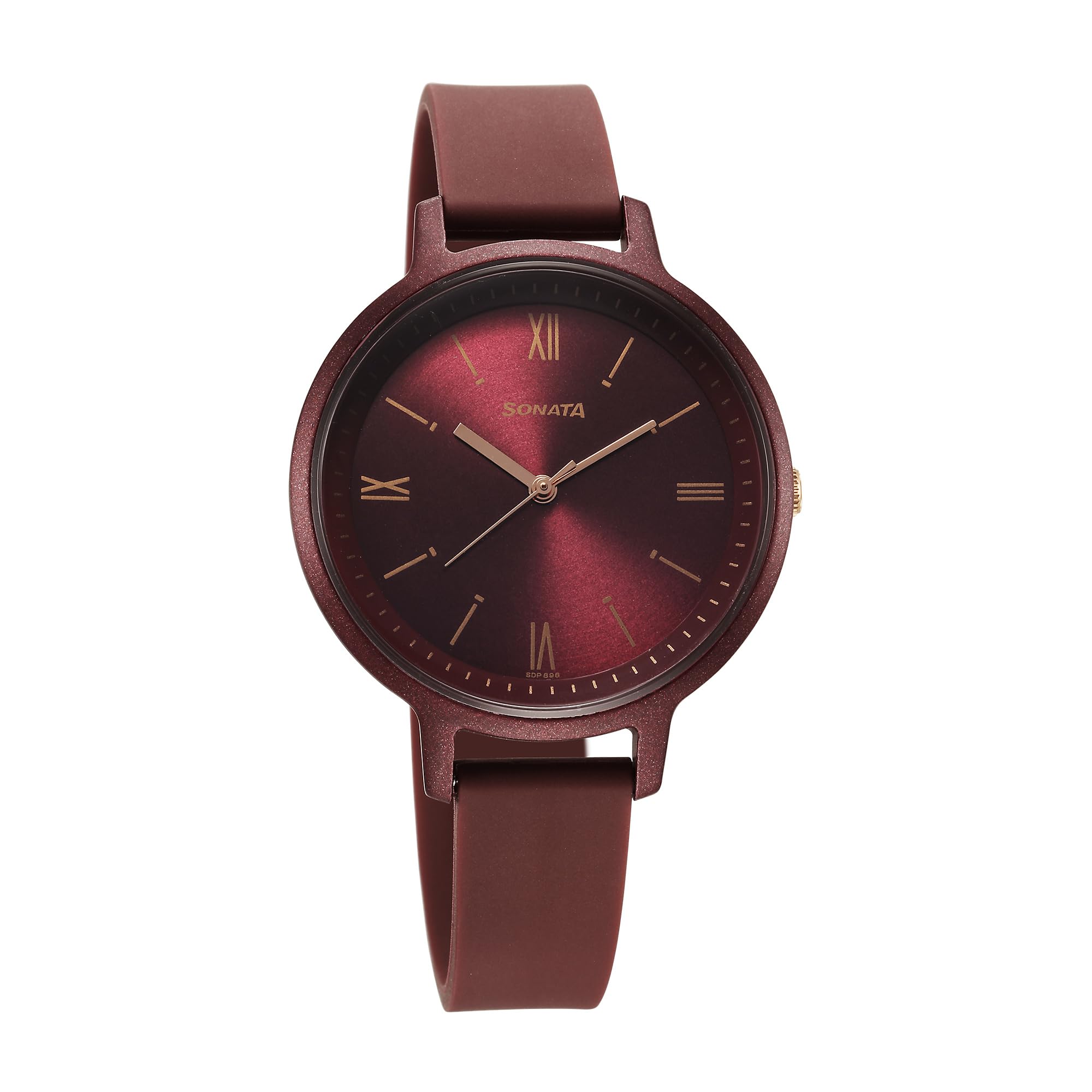 Sonata Splash Quartz Analog Maroon Dial Plastic Strap Watch for Women_87049PP16W