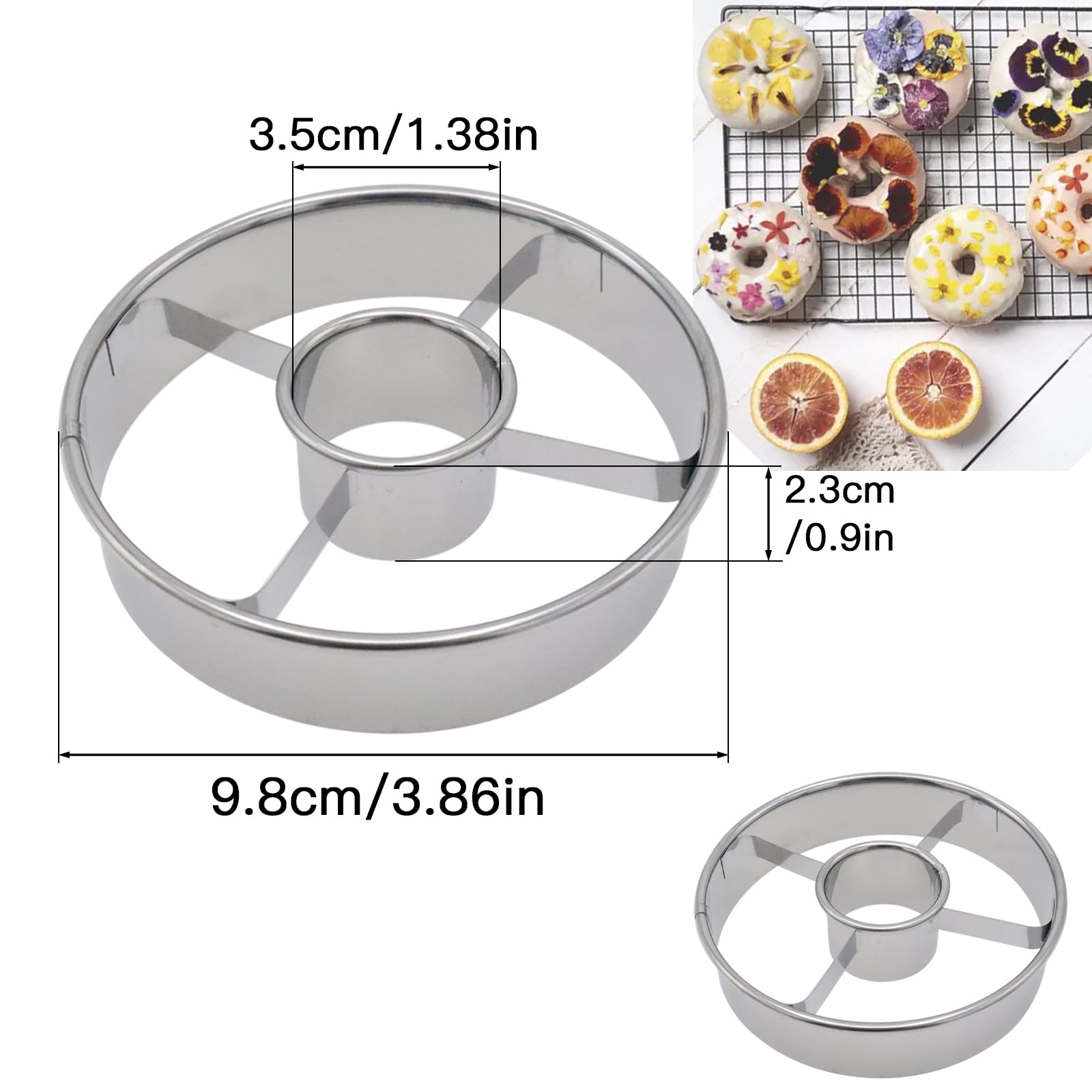 Paquete de 2 cortadores de rosquillas de acero inoxidable, molde de cortador de donas de 3.86 pulgadas, herramienta profesional para hornear para hacer rosquillas, bagels, galletas, galletas y 2
