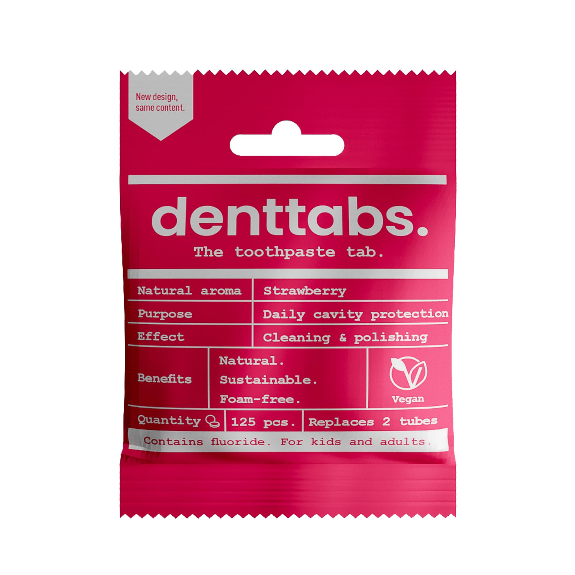 DENTTABS Strawberry Teeth Cleaning Tablets with Fluoride – Pack of 125