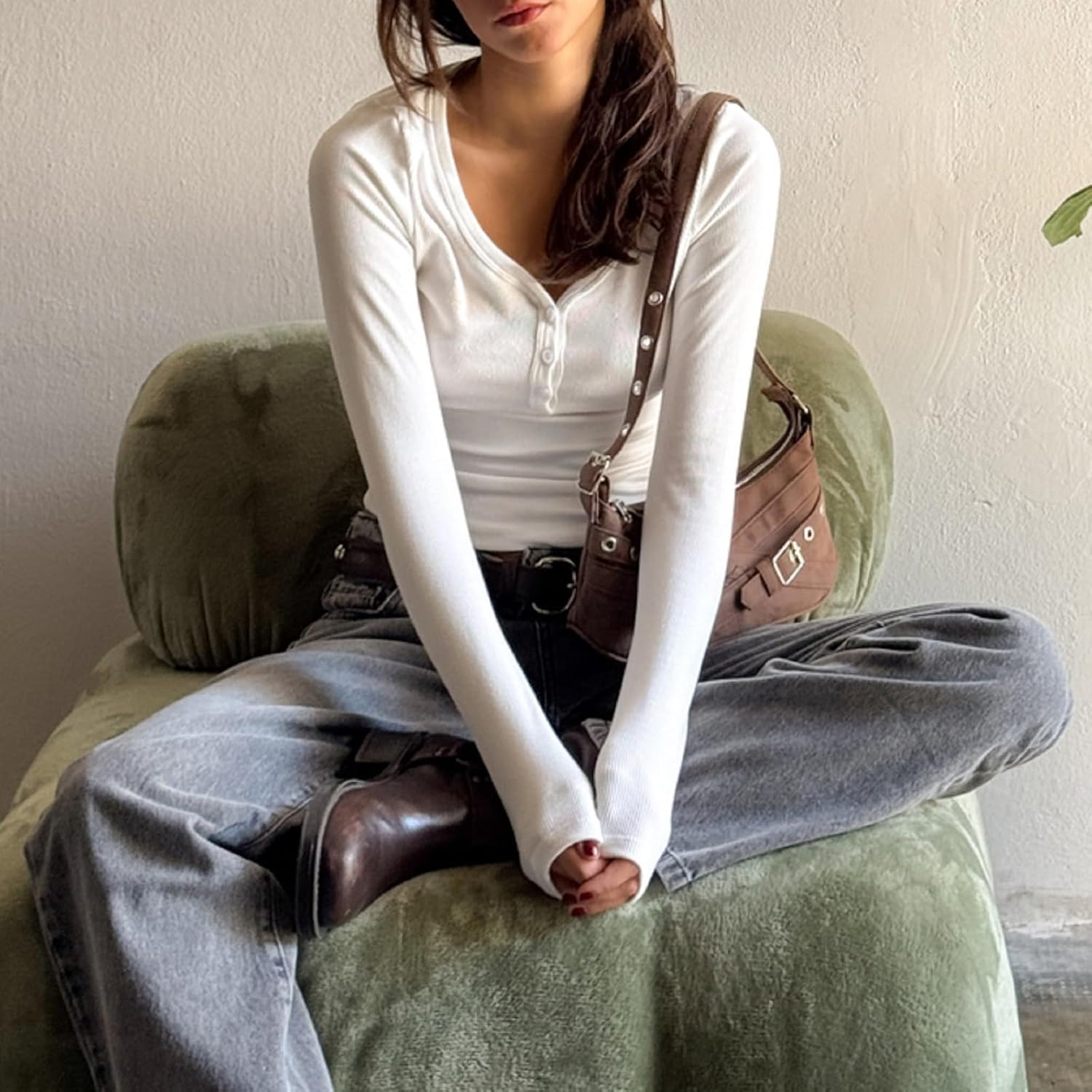 Women's Long Sleeve Henley T Shirts Ribbed Button Down Blouse Slim Fit Basic Tee Y2k Going Out Tops Fall Clothes - Image 4