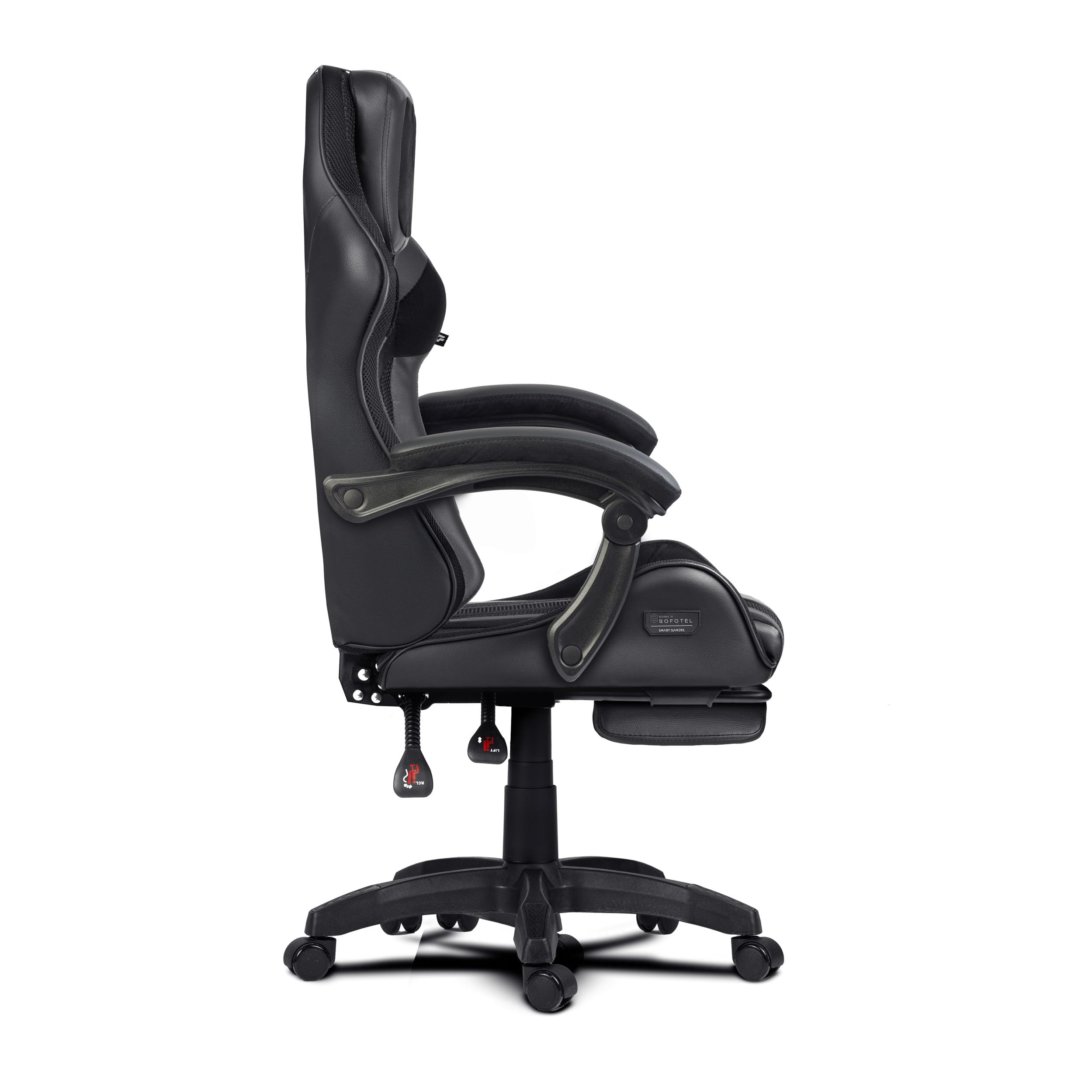Fotel gamingowy - Ergonomiczne krzesło biurowe dla gracza - Z podnóżkiem kubełkowym - Regulowane i obrotowe - Do pracy, grania i relaksu - 120 kg - Czarny