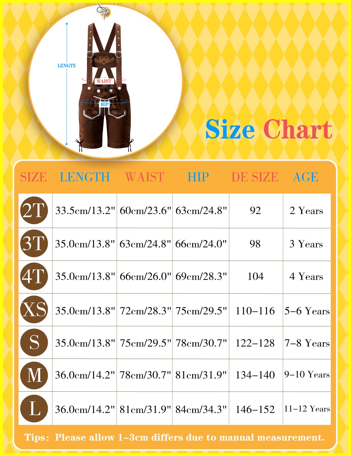 Short Salopette pour Garçons - Vêtements pour l'Oktoberfest - 5-12 Ans