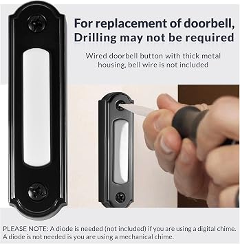 Newhouse Hardware LED Lighted Metal Door Chime Push Button (Black) | Surface Mount Lighted Door Bell Button | Replacement Wired Doorbell Button for Most Door Bell Chimes