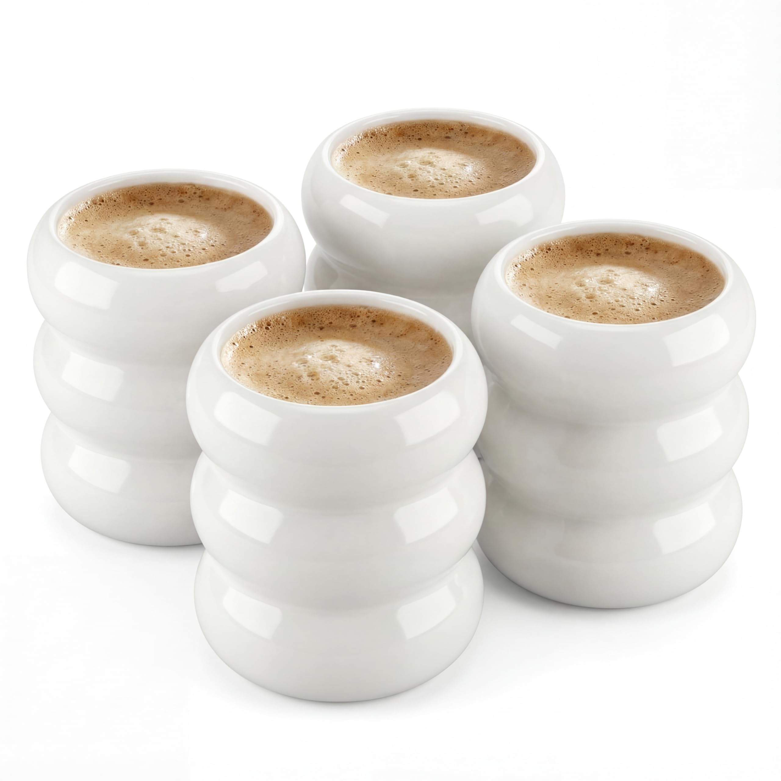 4pcs Aura Mug – Handmade White Ceramic Coffee Mugs, 350 ml | Minimalist Coffee, Tea & Matcha Cups | Dishwasher Safe | Shiny Mug